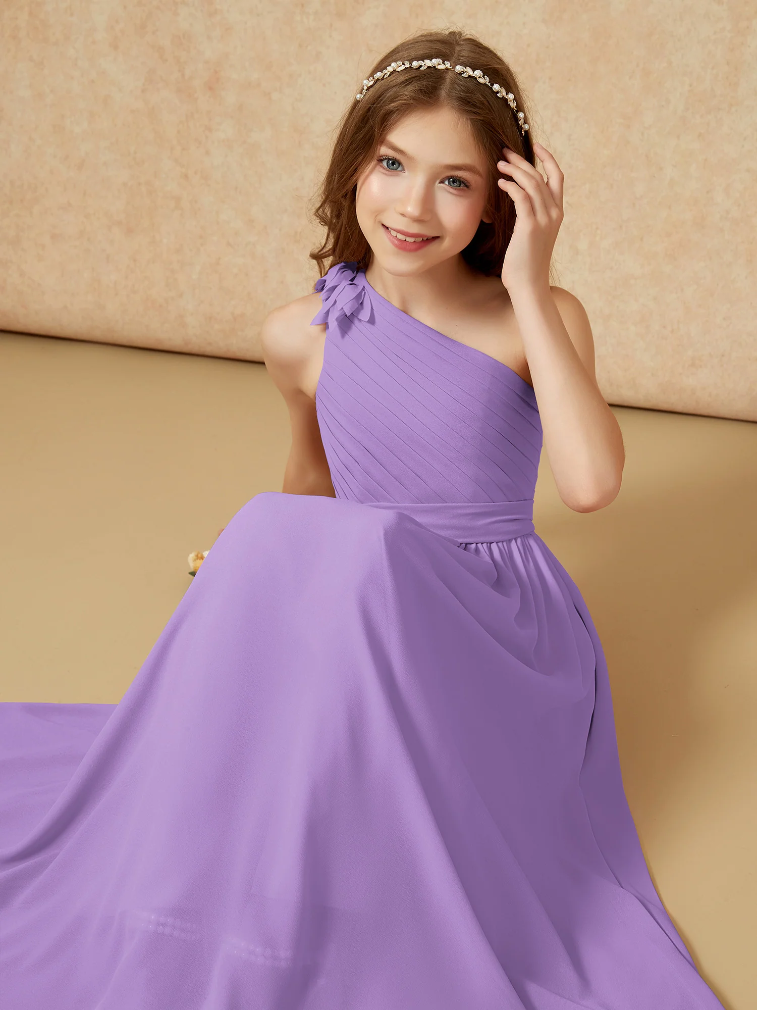 One Shoulder Long Junior Bridesmaid Dress With Slit Tahiti - Image 7