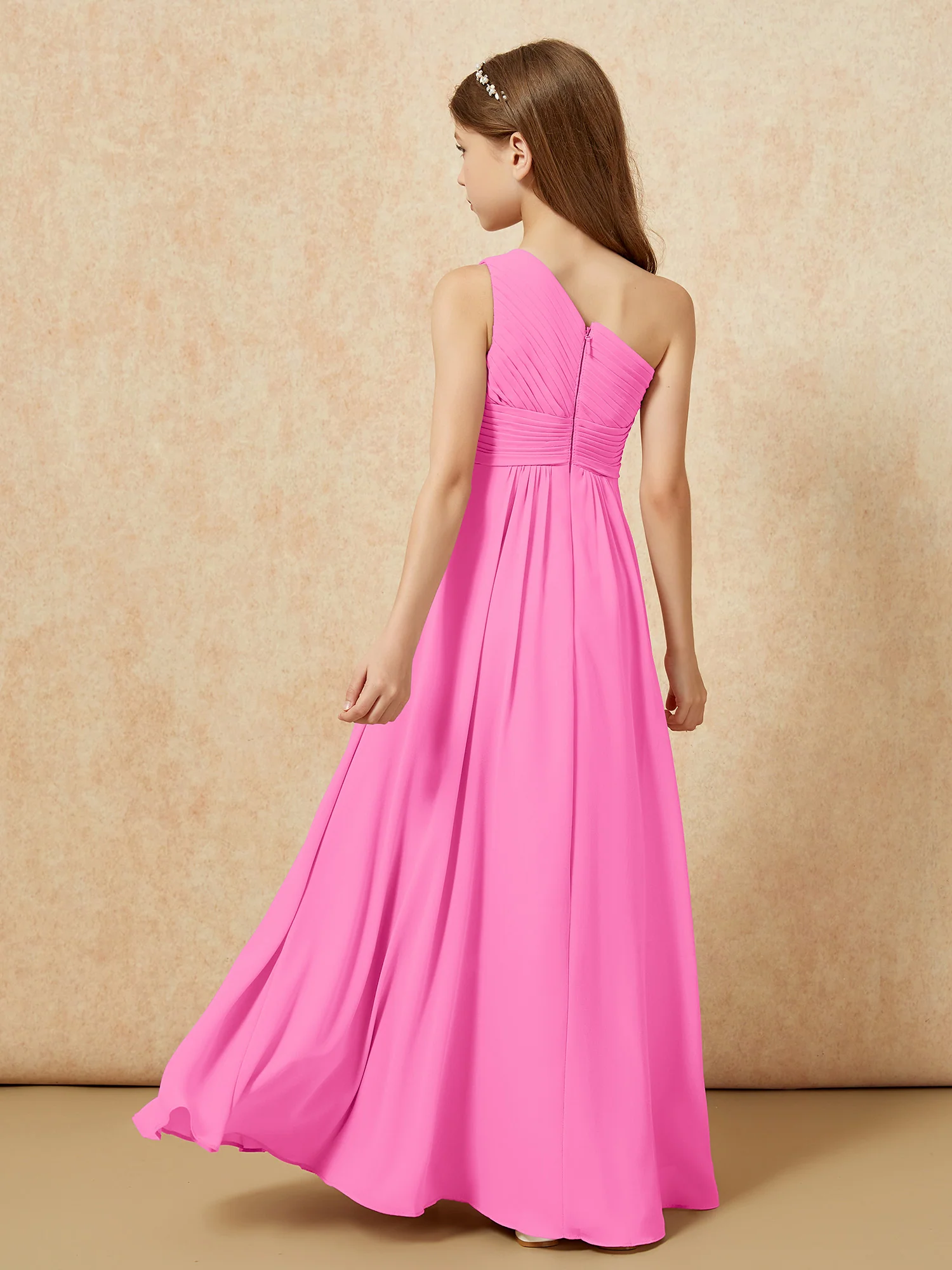 One Shoulder Pleated Chiffon Junior Bridesmaid Dress Azalea - Image 2