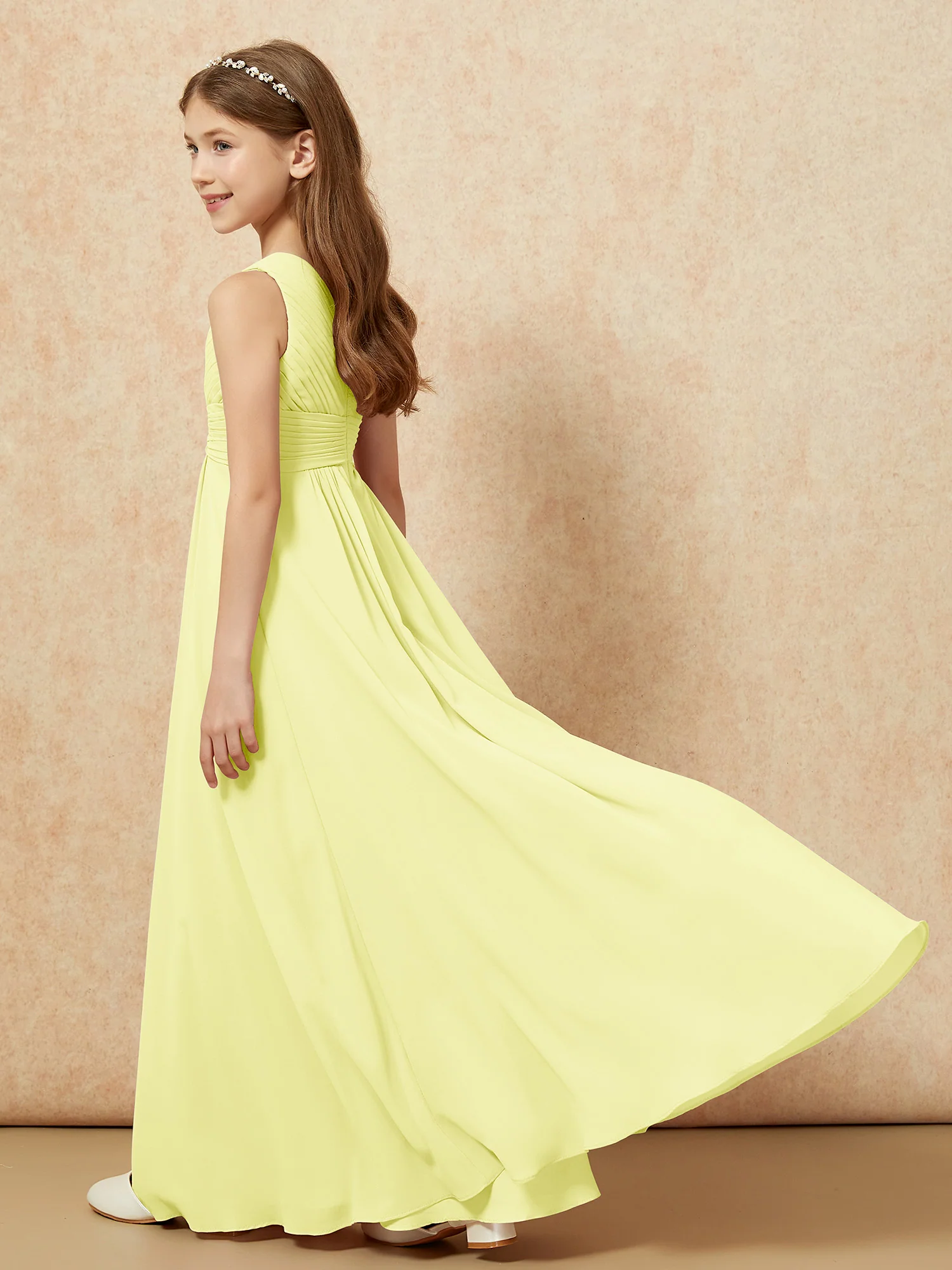 One Shoulder Pleated Chiffon Junior Bridesmaid Dress Daffodil - Image 6