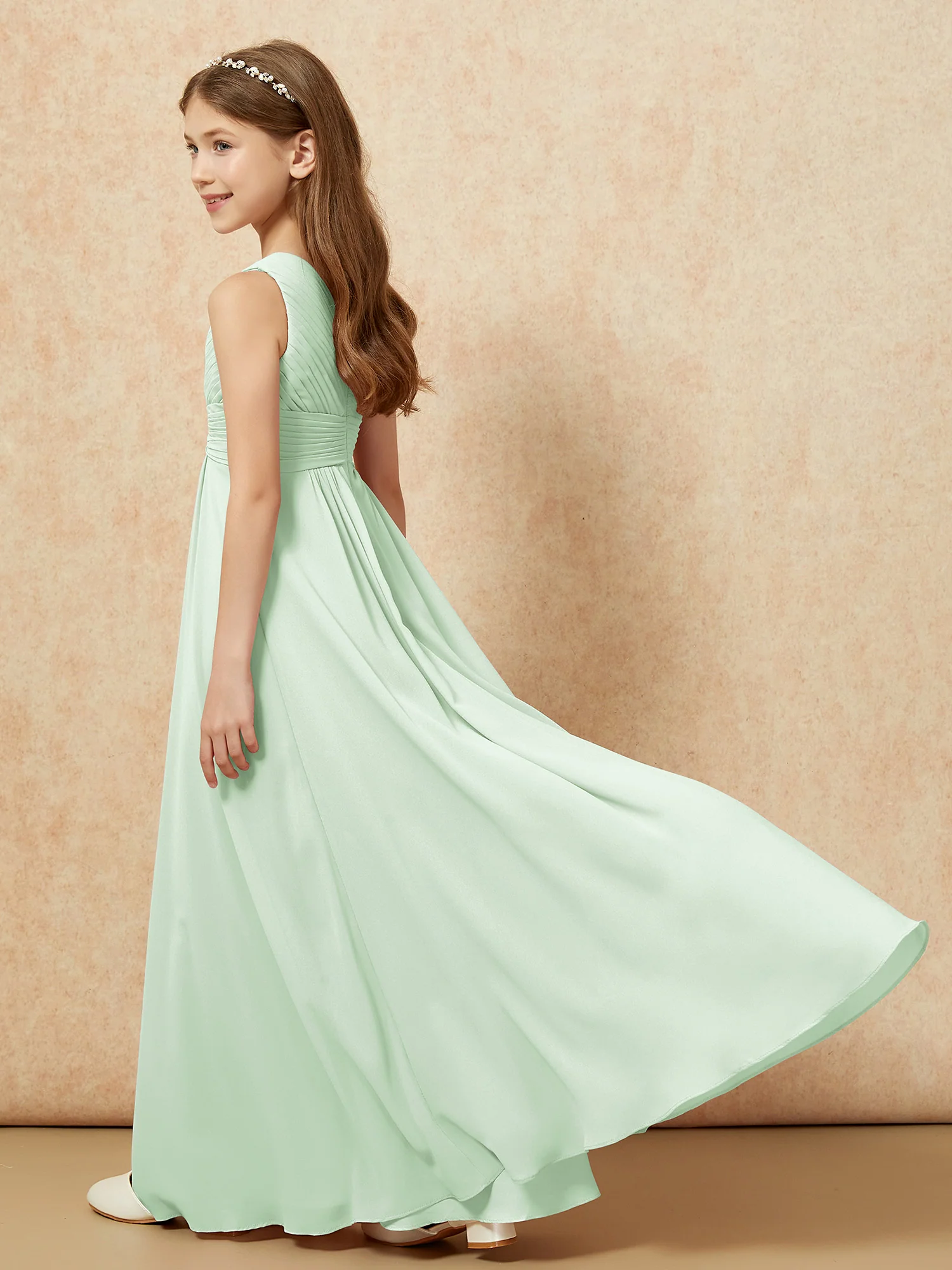 One Shoulder Pleated Chiffon Junior Bridesmaid Dress Dusty Sage - Image 6