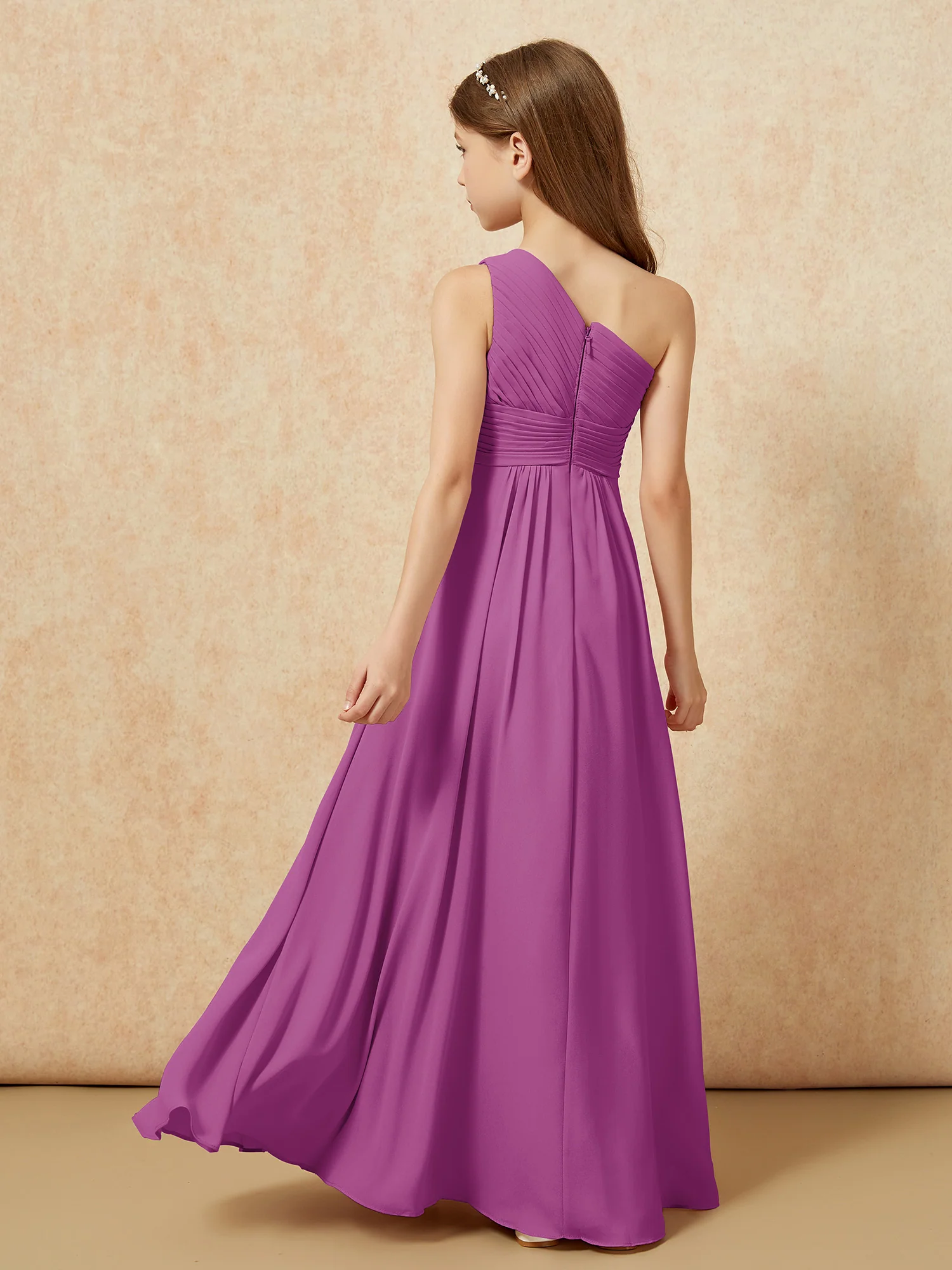 One Shoulder Pleated Chiffon Junior Bridesmaid Dress Orchid - Image 2