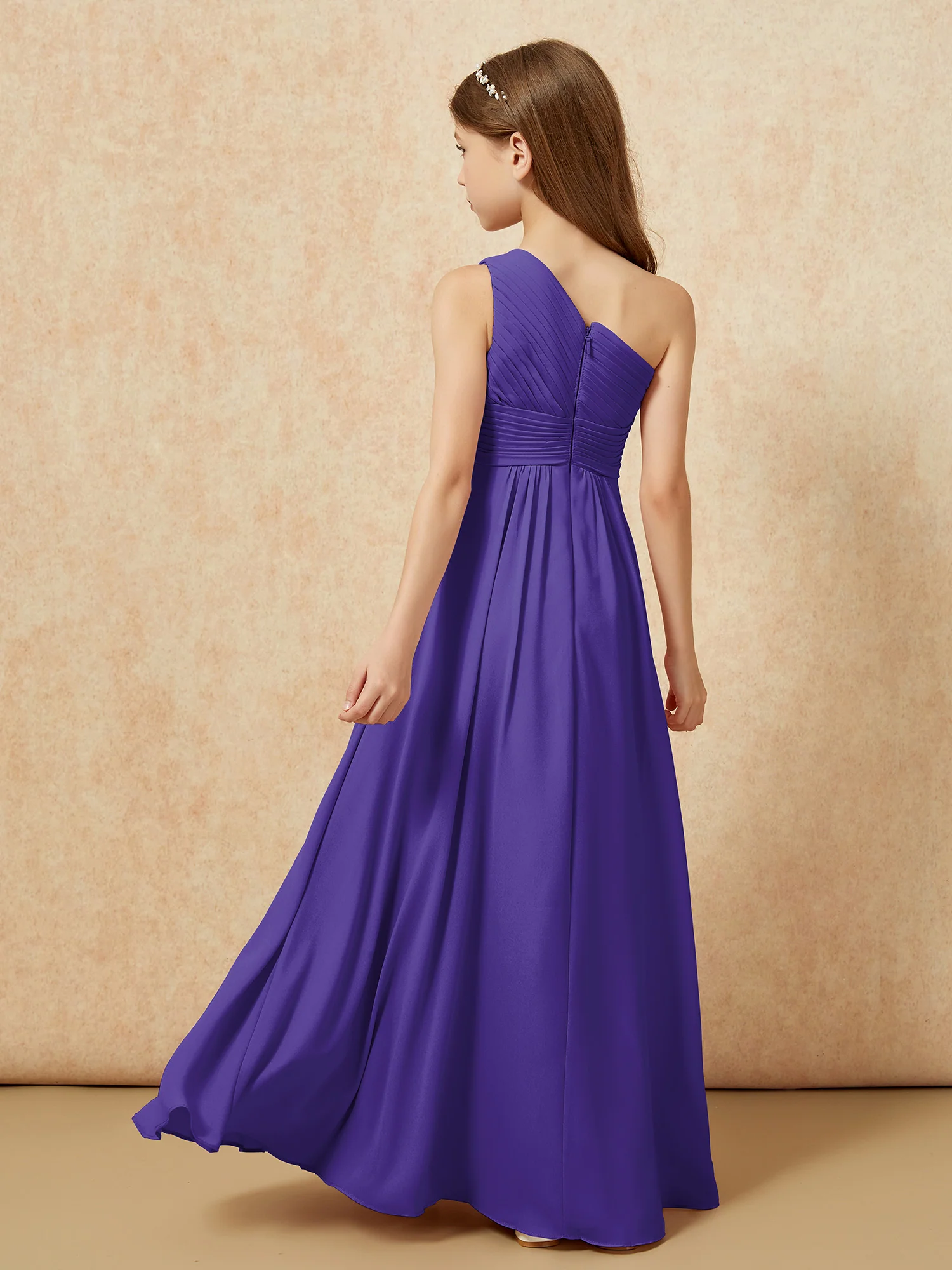 One Shoulder Pleated Chiffon Junior Bridesmaid Dress Regency - Image 2