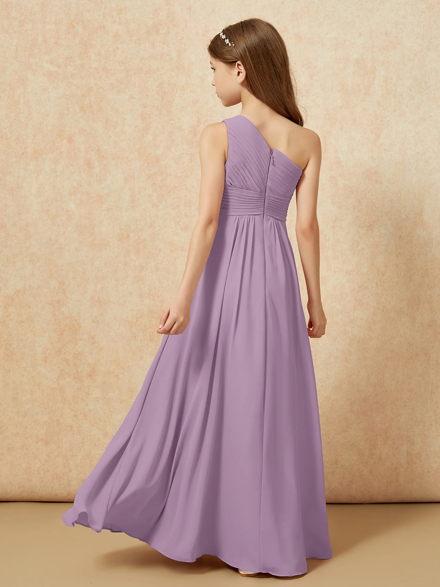 One Shoulder Pleated Chiffon Junior Bridesmaid Dress Wisteria - Image 2