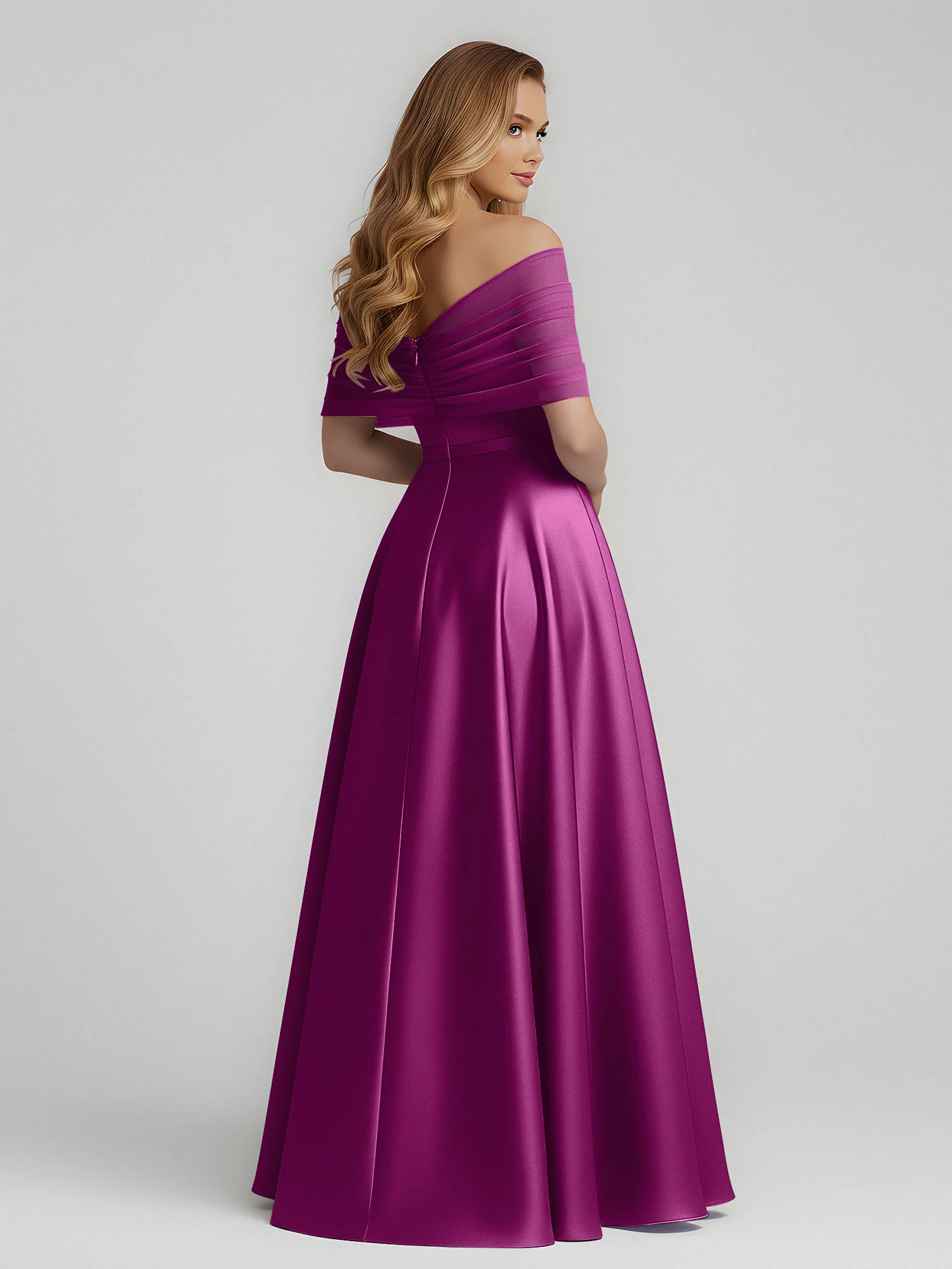 Satin A-Line Floor Length Dresses With Sheer Shawl Orchid - Image 2