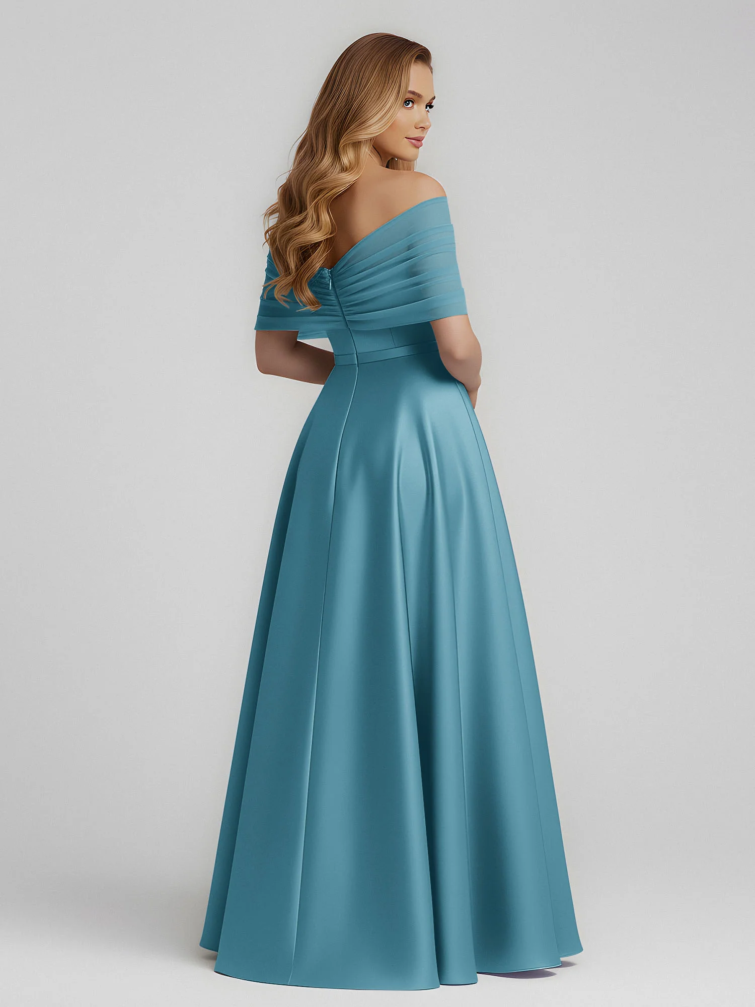 Satin A-Line Floor Length Dresses With Sheer Shawl Pool - Image 2