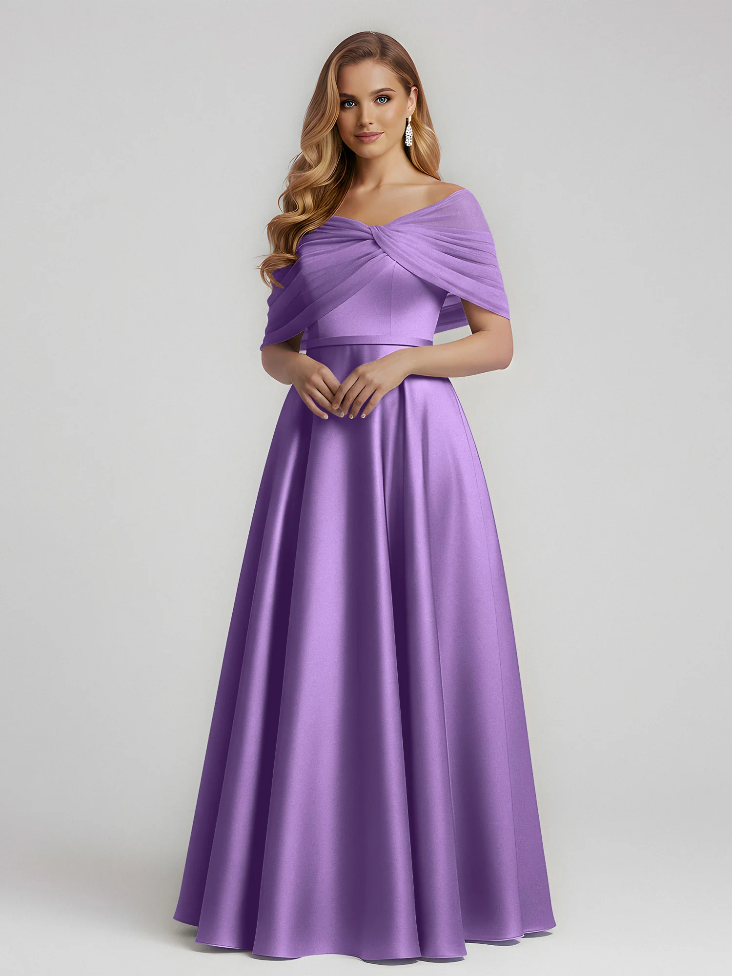 Satin A-Line Floor Length Dresses With Sheer Shawl Tahiti