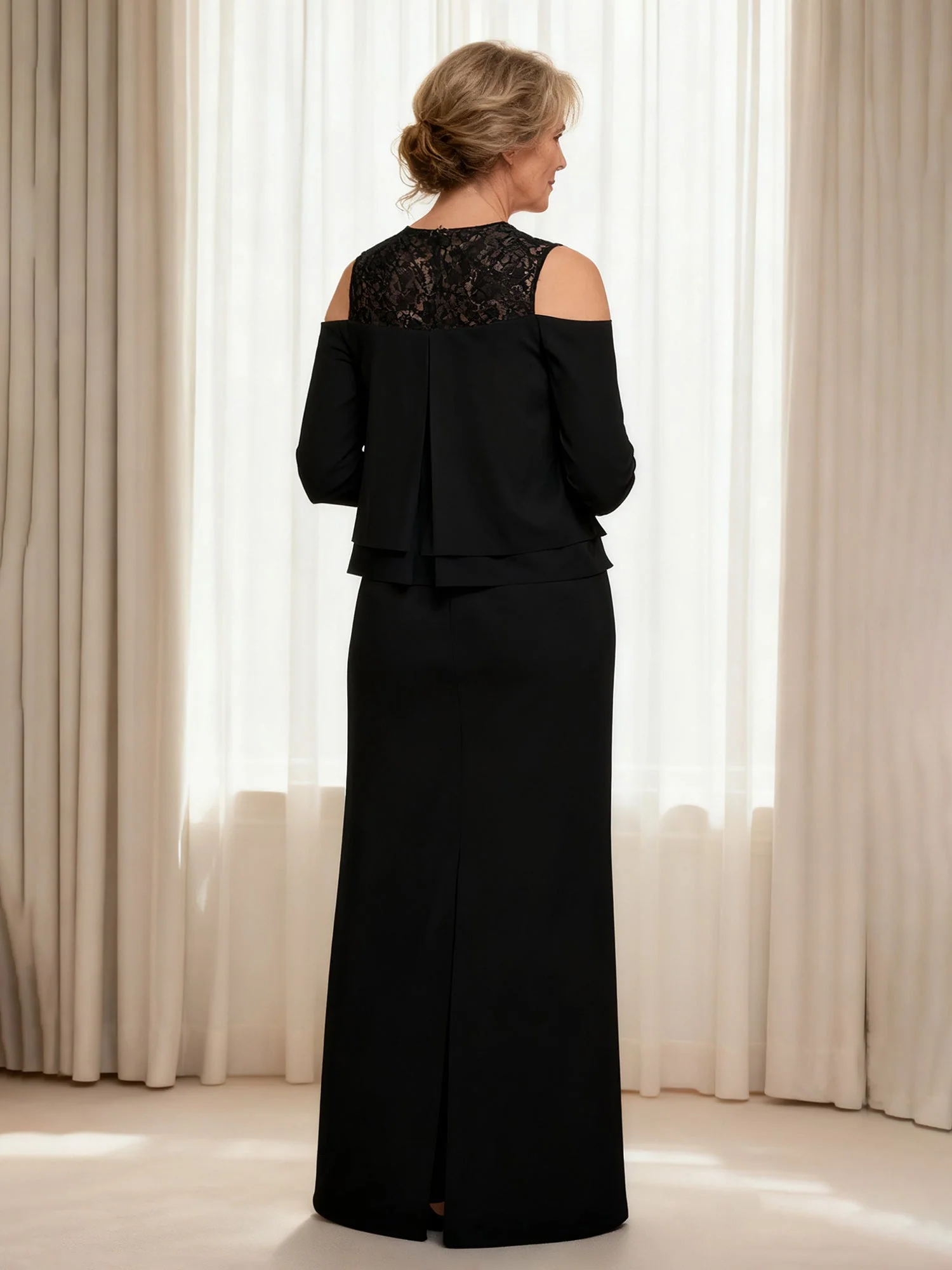 Tiered Overlay Sheath Dress with Back Slit Cinnamon Rose - Image 2