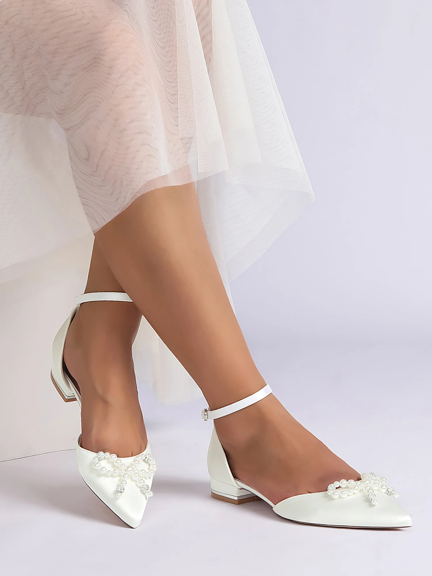 Pearl Satin Pointed Toe Women's Flats - Image 9