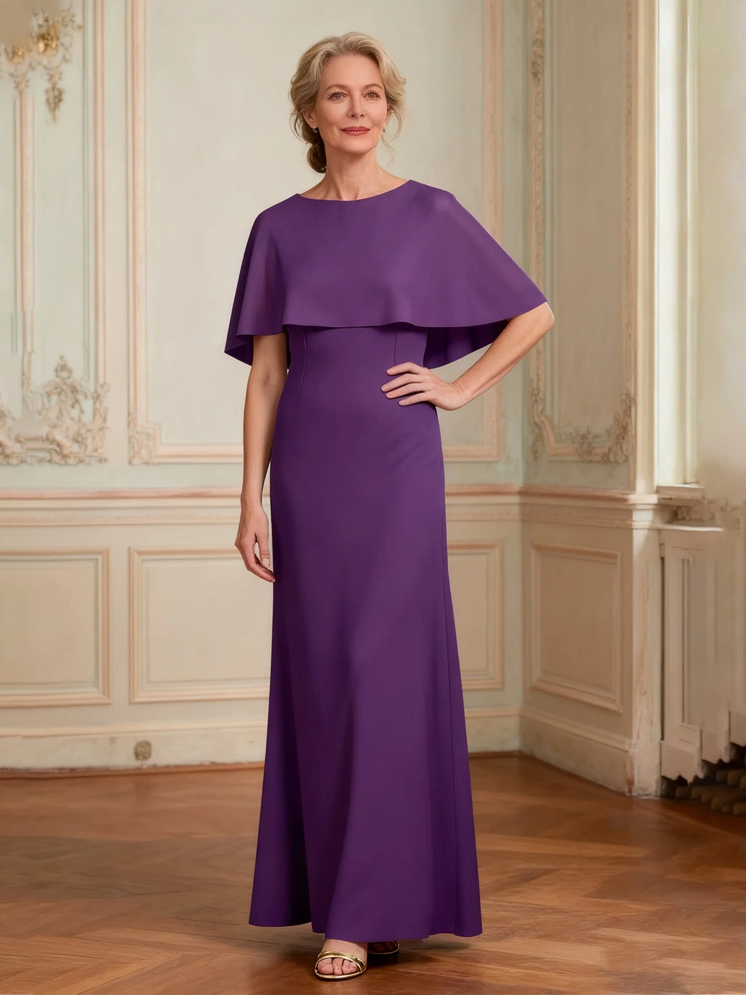 Bateau Neck Formal Dress with Dramatic Back Drape Dark Navy