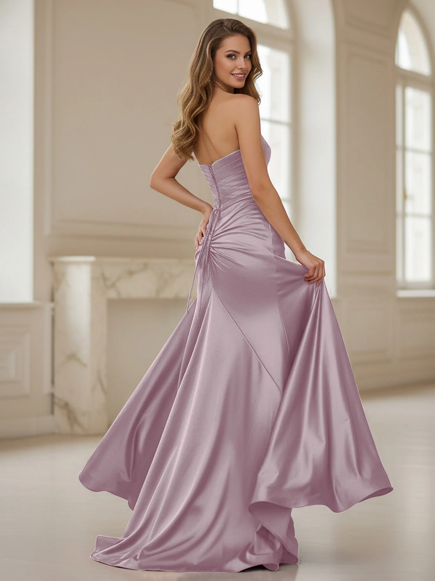 Pleated Sweetheart Neck Sheath Gown With Slit Dusk - Image 2