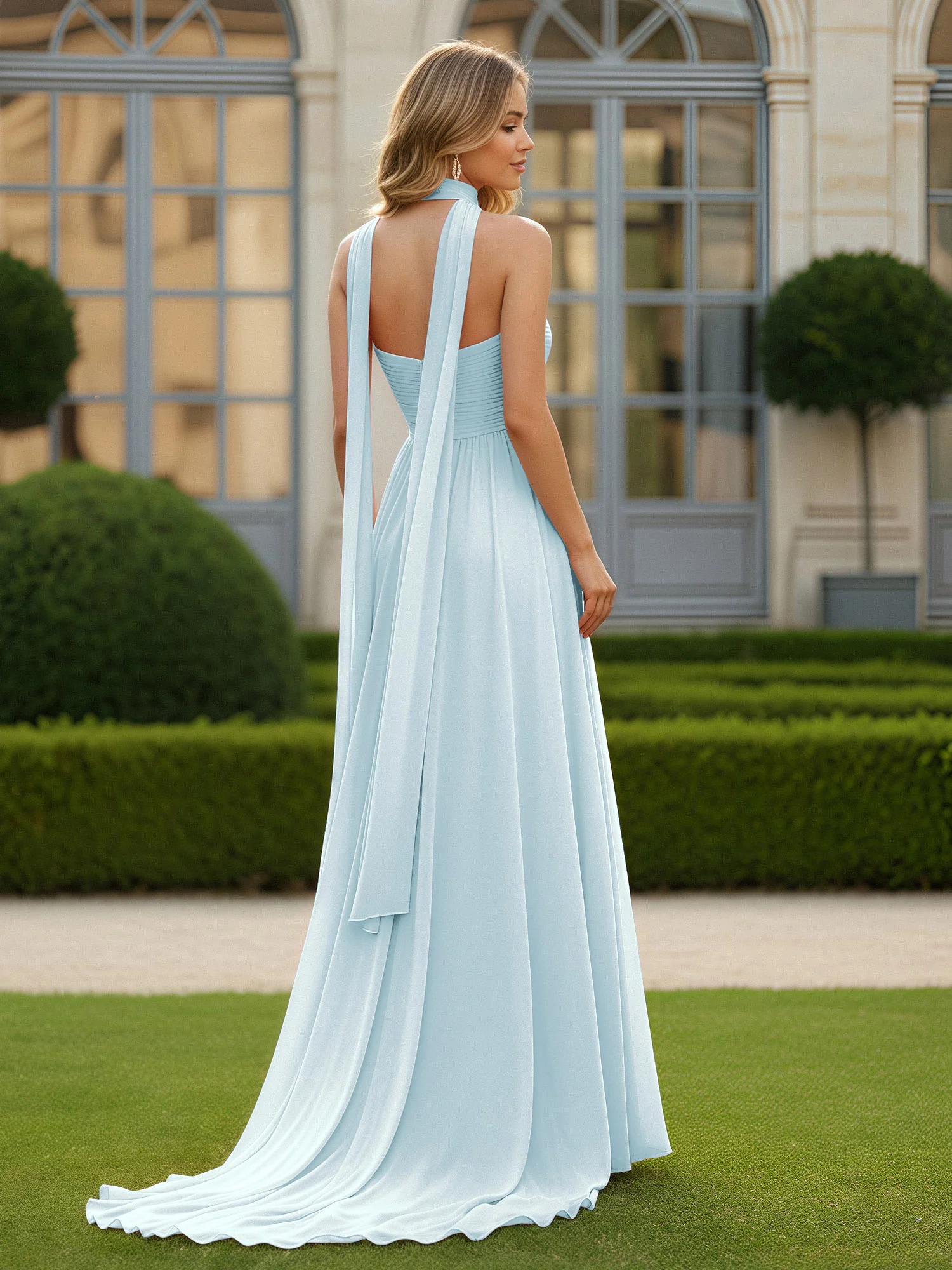 Pleated Sweetheart Neck A-line Chiffon Dress With Slit Mist - Image 2