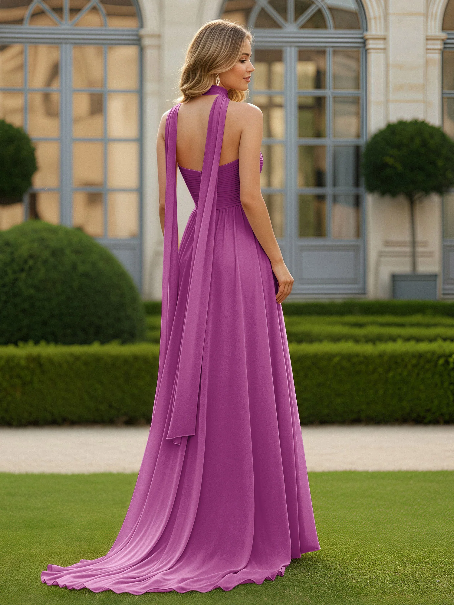 Pleated Sweetheart Neck A-line Chiffon Dress With Slit Orchid - Image 2