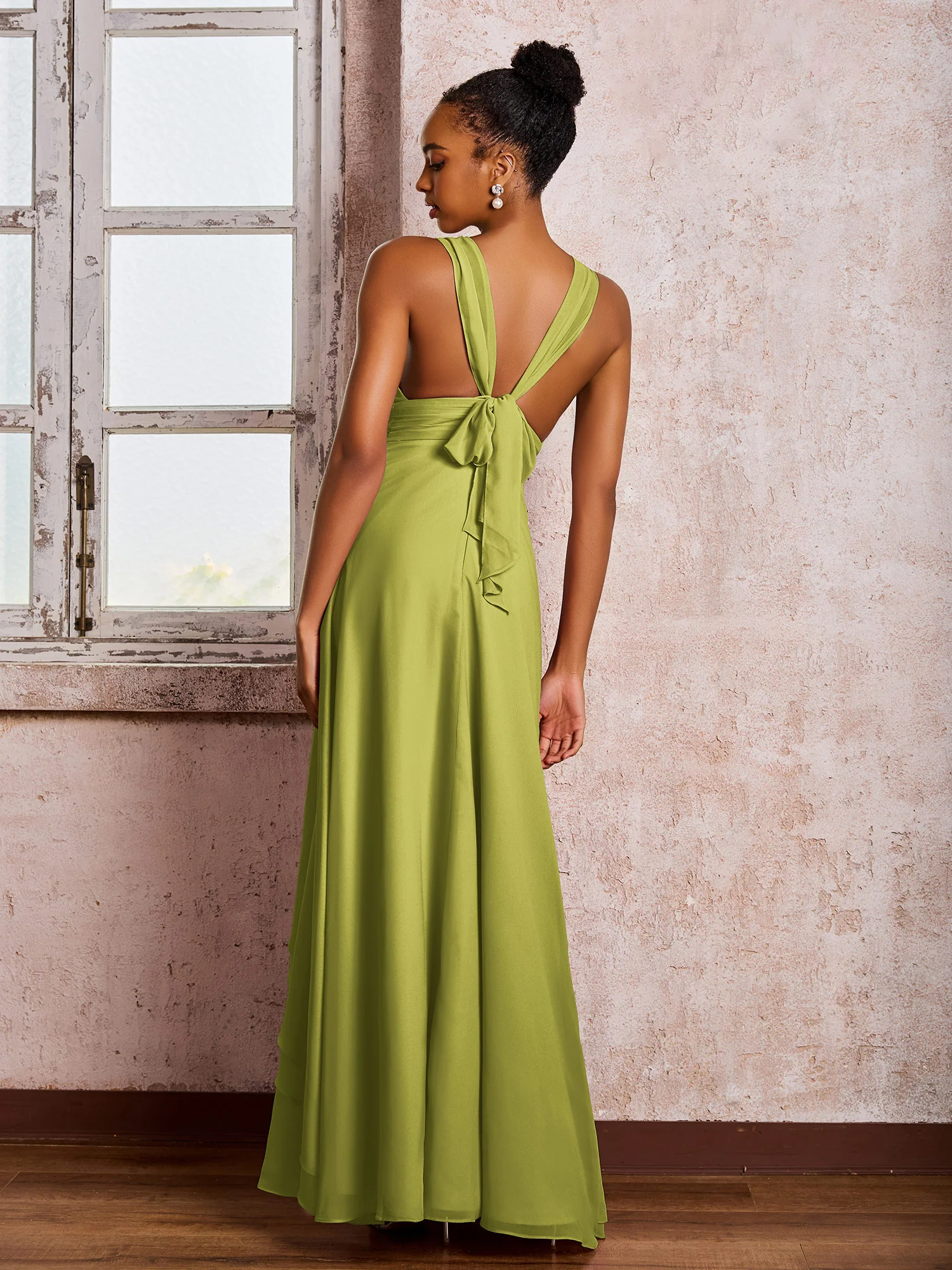 Plunging V-Neck Ruffle Open Back Dresses with Cascade Skirt Clover - Image 2