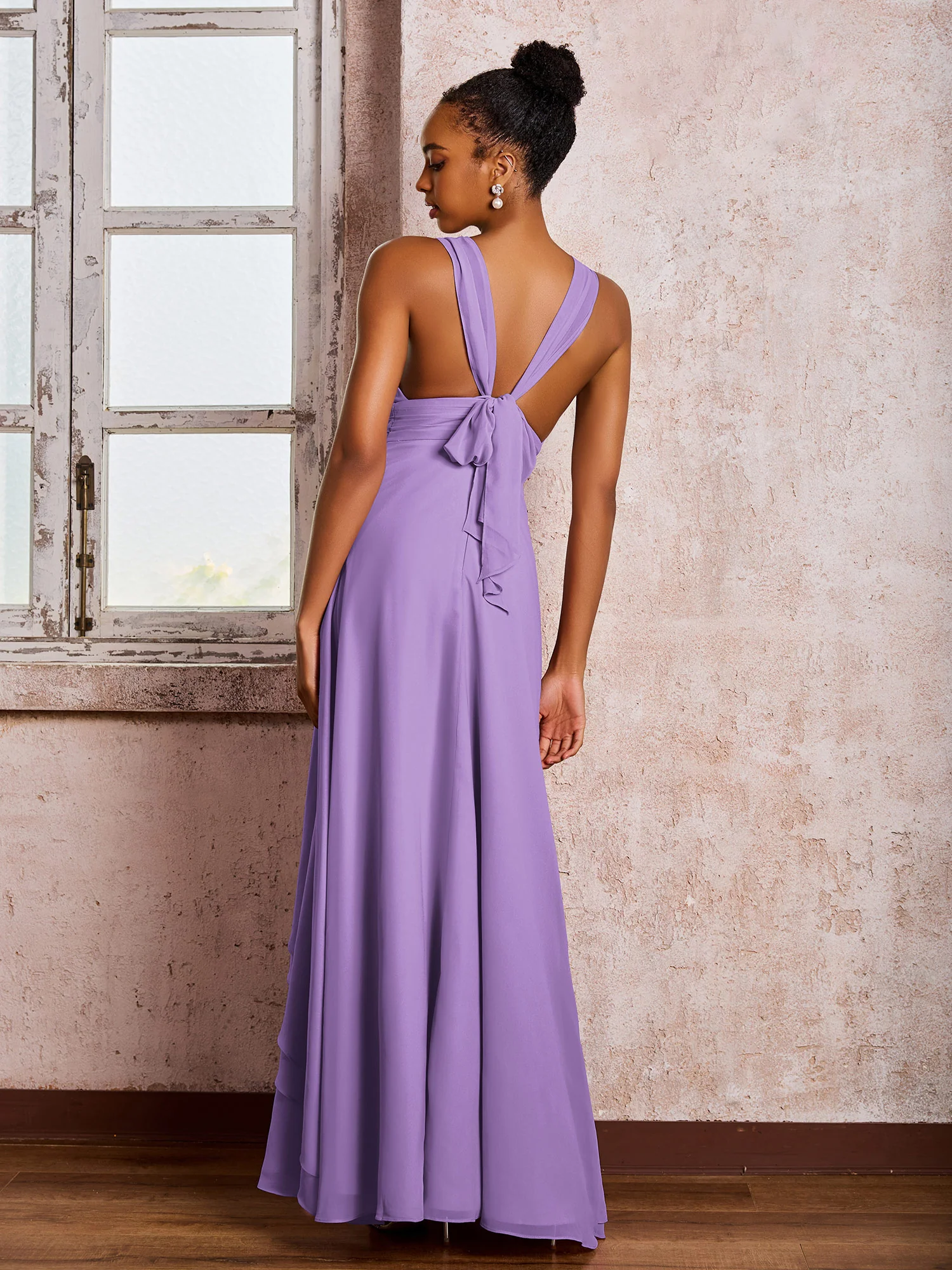 Plunging V-Neck Ruffle Open Back Dresses with Cascade Skirt Tahiti - Image 2