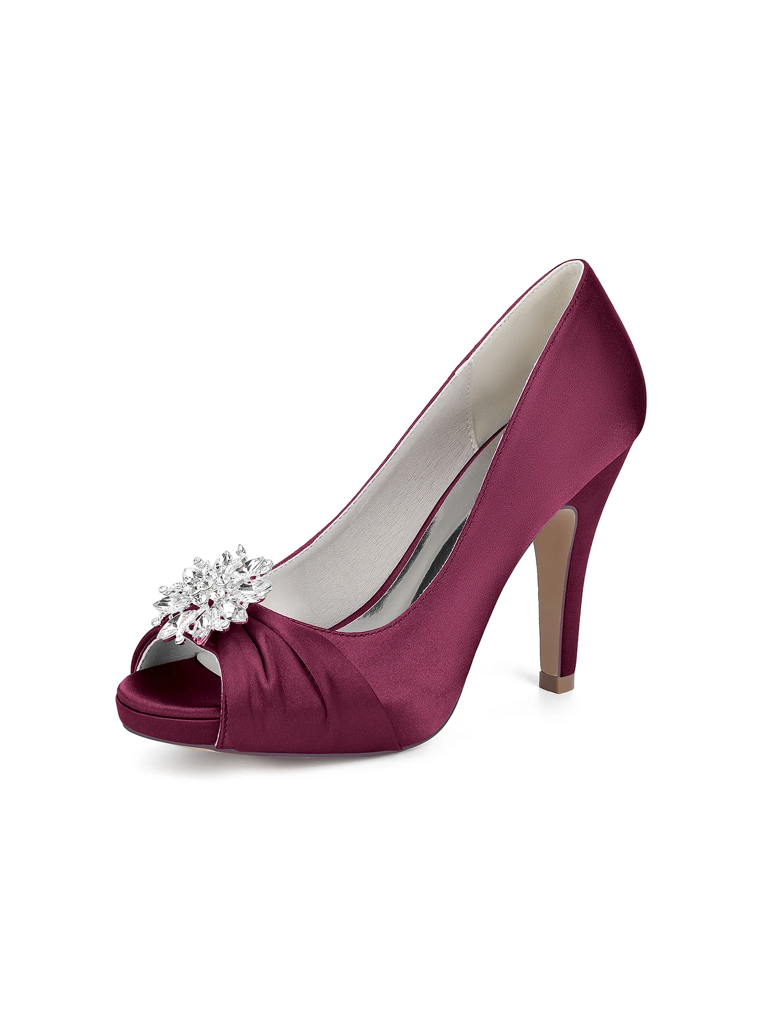 Retro Peep Toe Faux Silk Rhinestones High Heels - Image 10