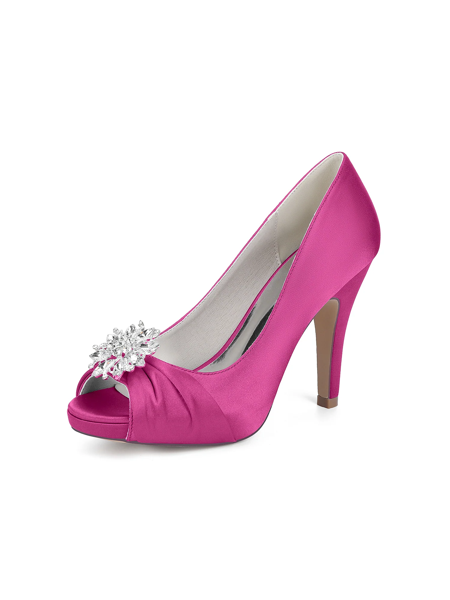 Retro Peep Toe Faux Silk Rhinestones High Heels - Image 11