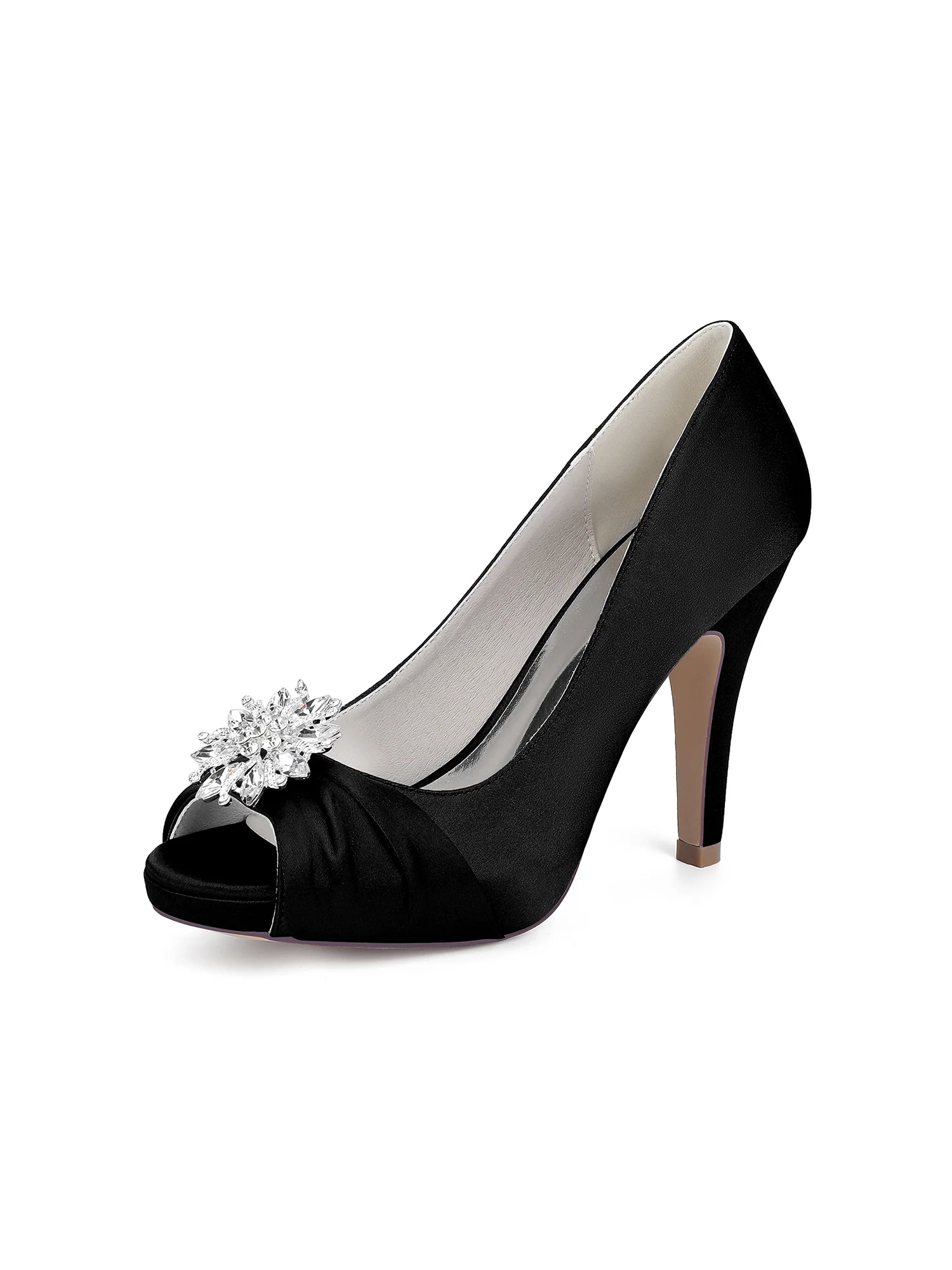 Retro Peep Toe Faux Silk Rhinestones High Heels - Image 9