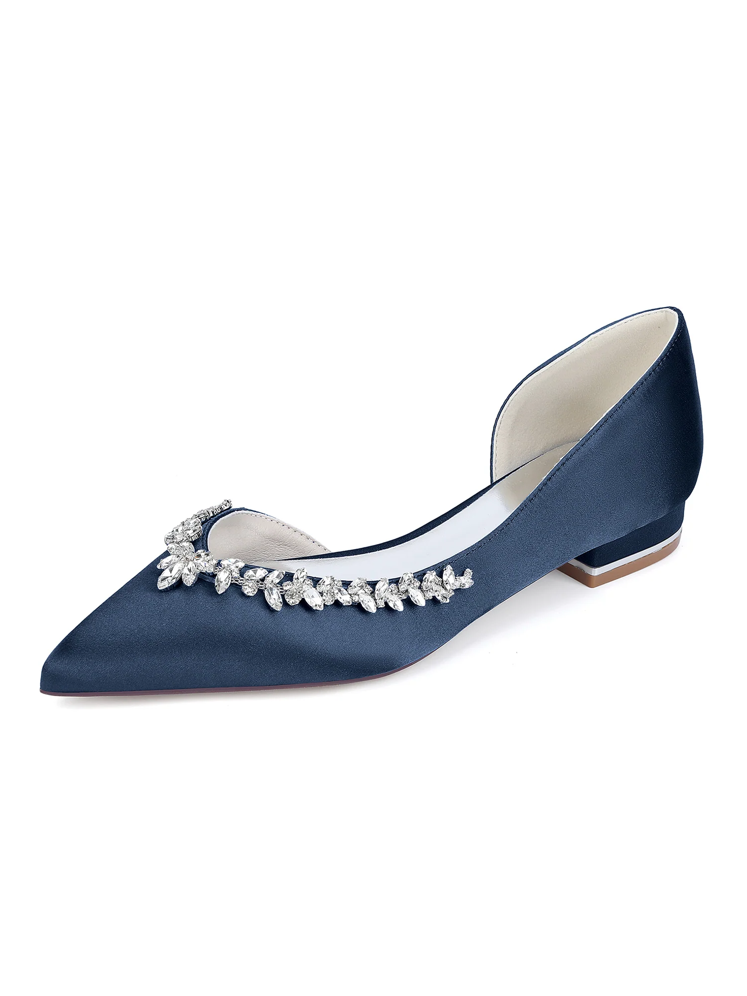 Retro Pointed Toe Faux Silk Crystal Slingback Chunky Heels - Image 12