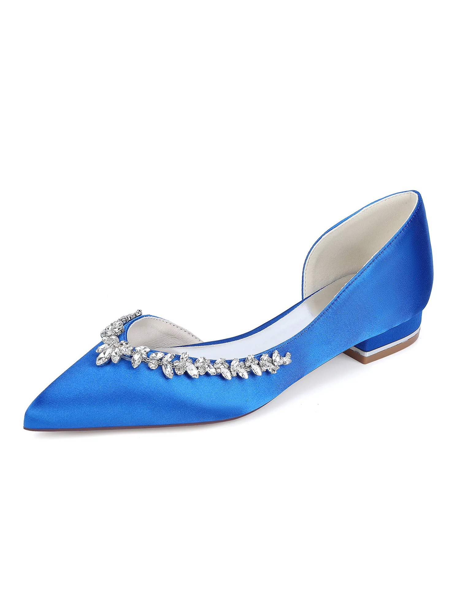 Retro Pointed Toe Faux Silk Crystal Slingback Chunky Heels - Image 8
