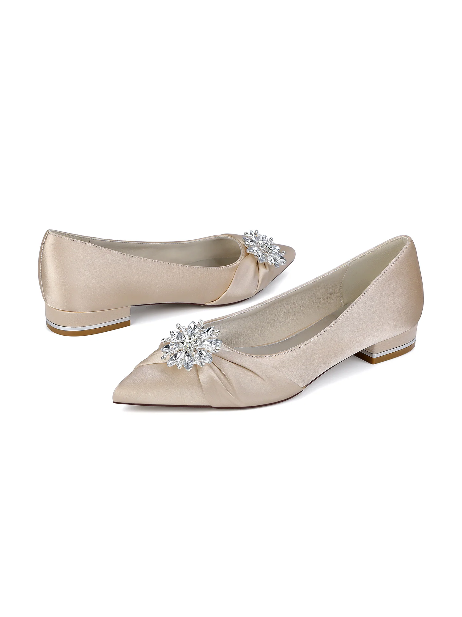 Retro Pointed Toe Faux Silk Rhinestones Low Chunky Heels