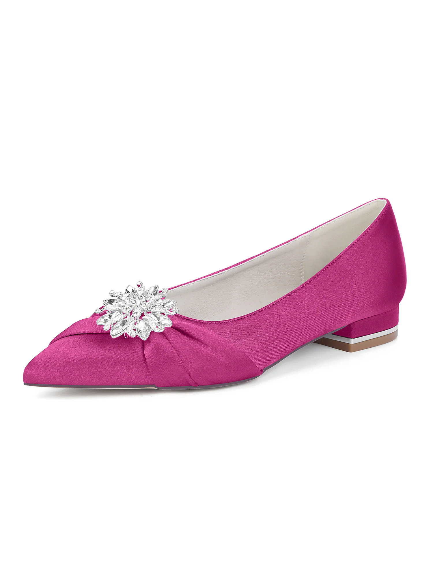 Retro Pointed Toe Faux Silk Rhinestones Low Chunky Heels - Image 10