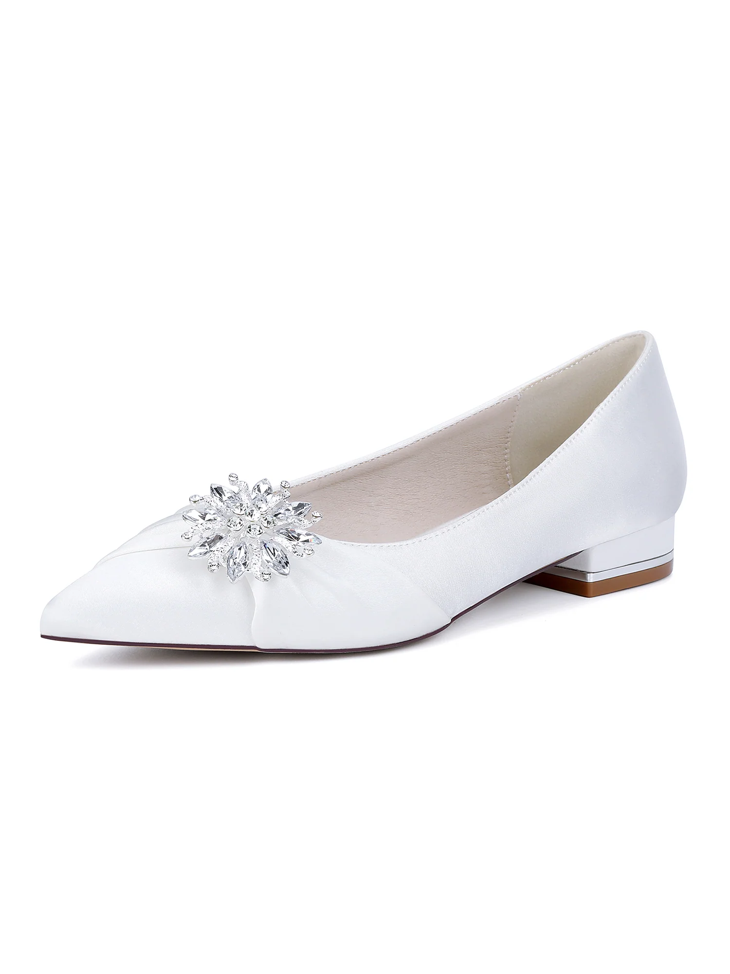 Retro Pointed Toe Faux Silk Rhinestones Low Chunky Heels - Image 6