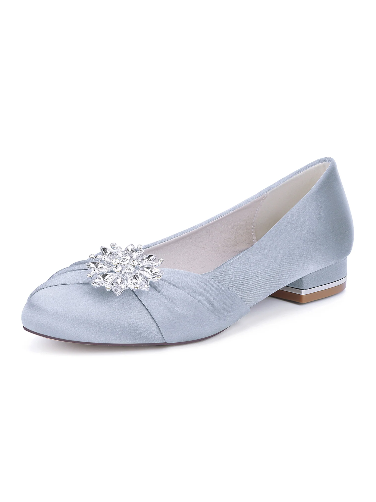 Retro Round Toe Faux Silk Rhinestones Low Chunky Heels - Image 14