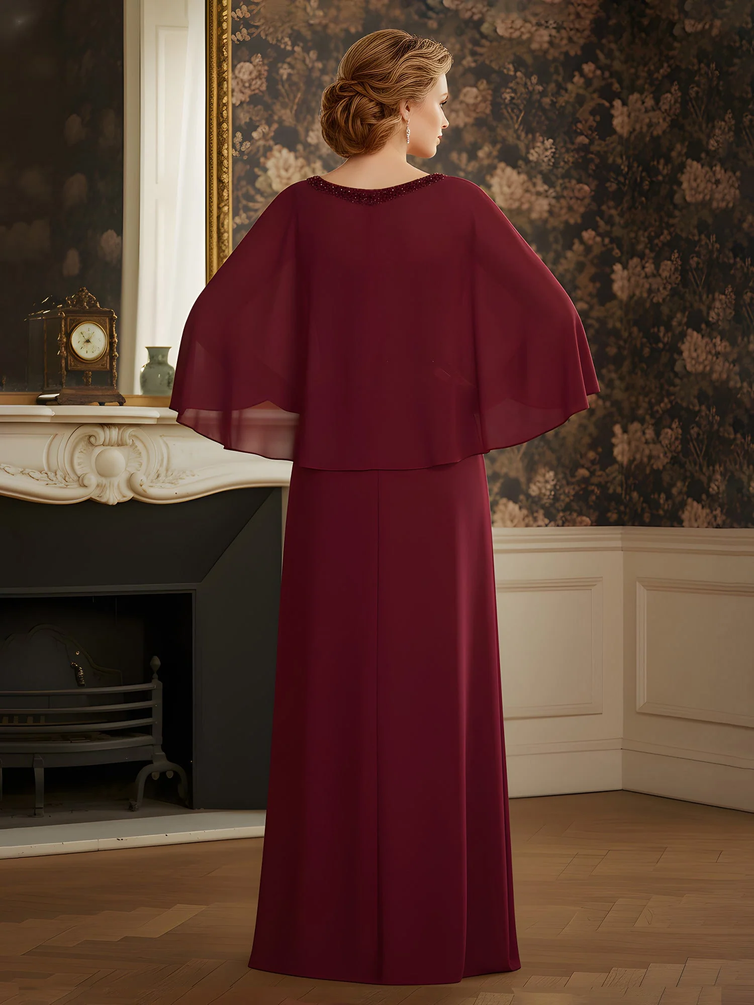 Rhinestone Scoop Neck Chiffon Floor-Length Dress Daffodil - Image 2