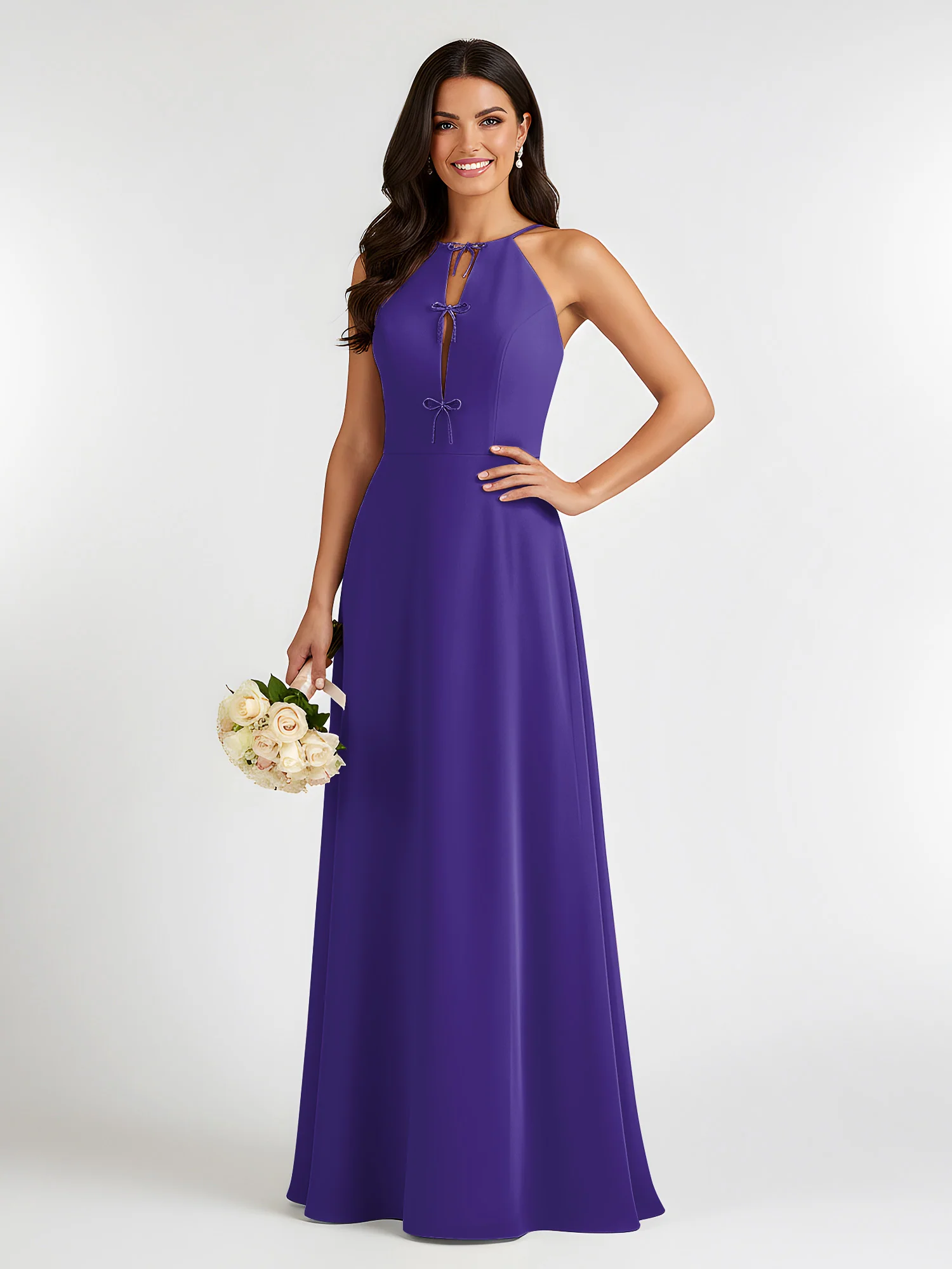 A-Line Chiffon Sleeveless Bow Halter Neck Dresses Regency