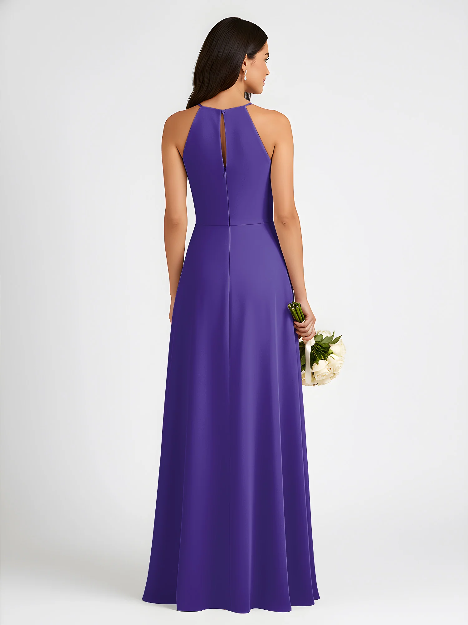 A-Line Chiffon Sleeveless Bow Halter Neck Dresses Regency - Image 2