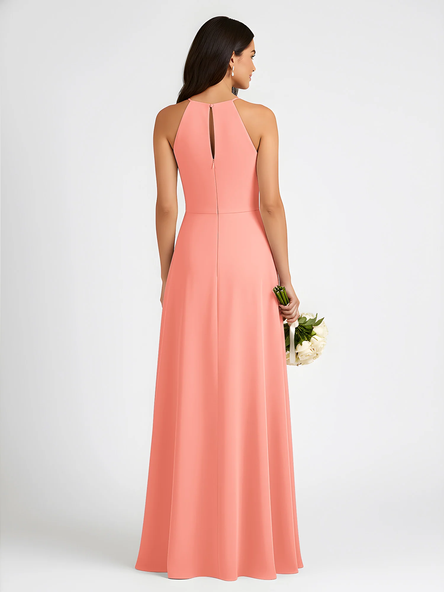A-Line Chiffon Sleeveless Bow Halter Neck Dresses Sunset - Image 2