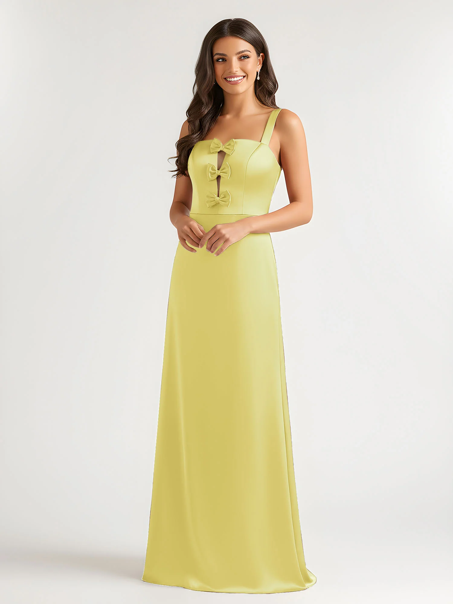 Square Neck Floor Length Open Back Bow Dresses Daffodil - Image 3