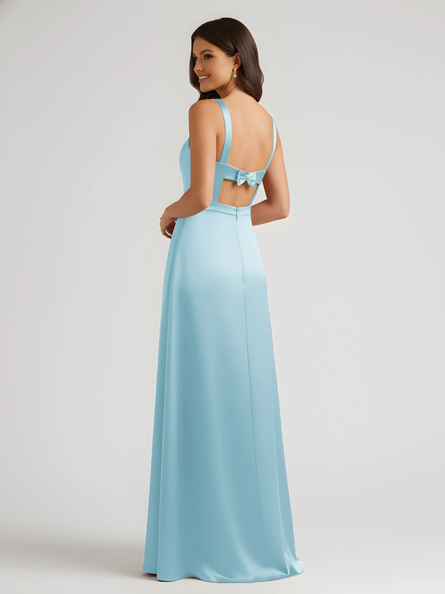 Square Neck Floor Length Open Back Bow Dresses Mist - Image 2