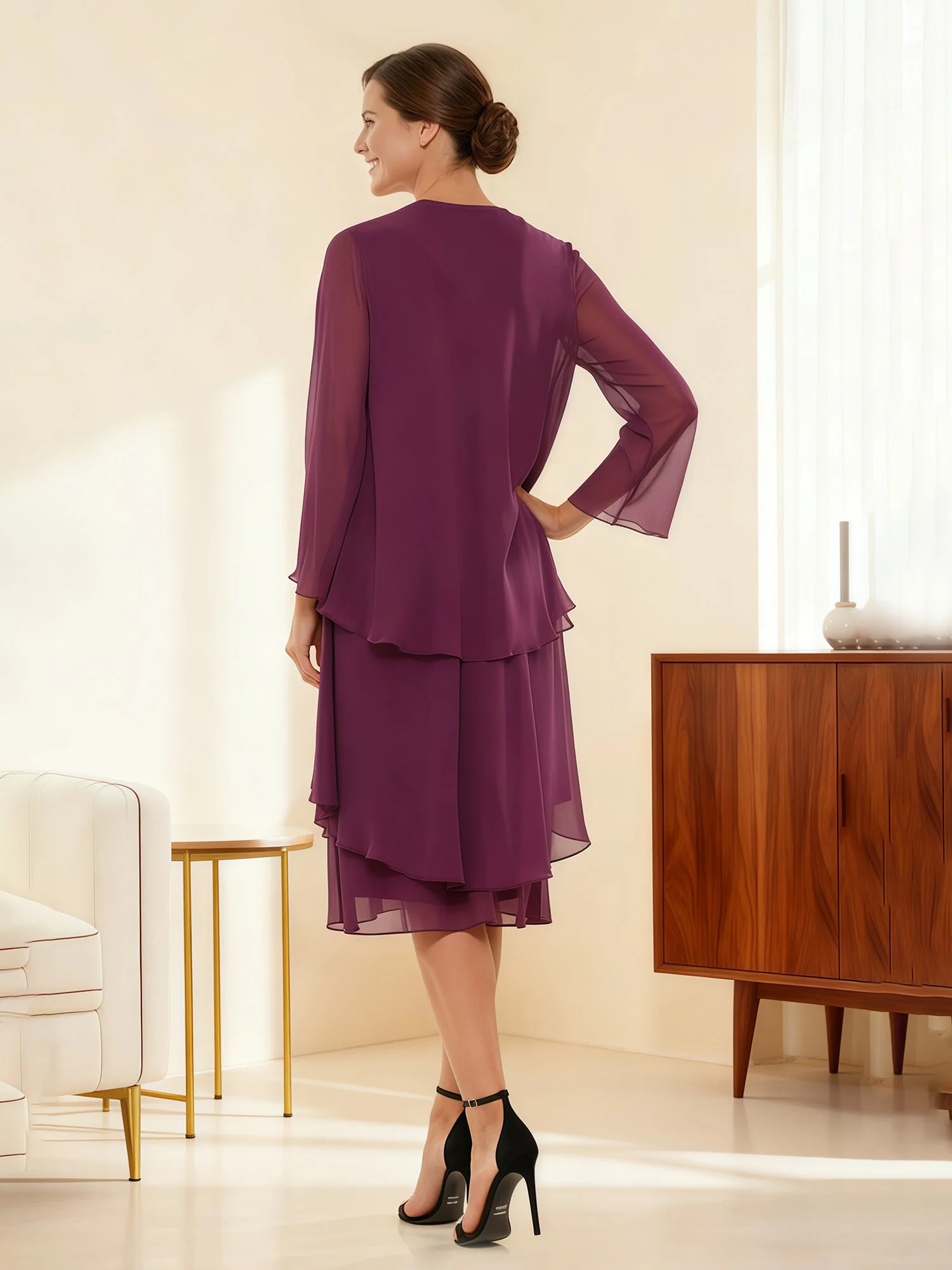 Two-Piece Sheer Sleeve Occasion Ensemble Fuchsia - Image 2