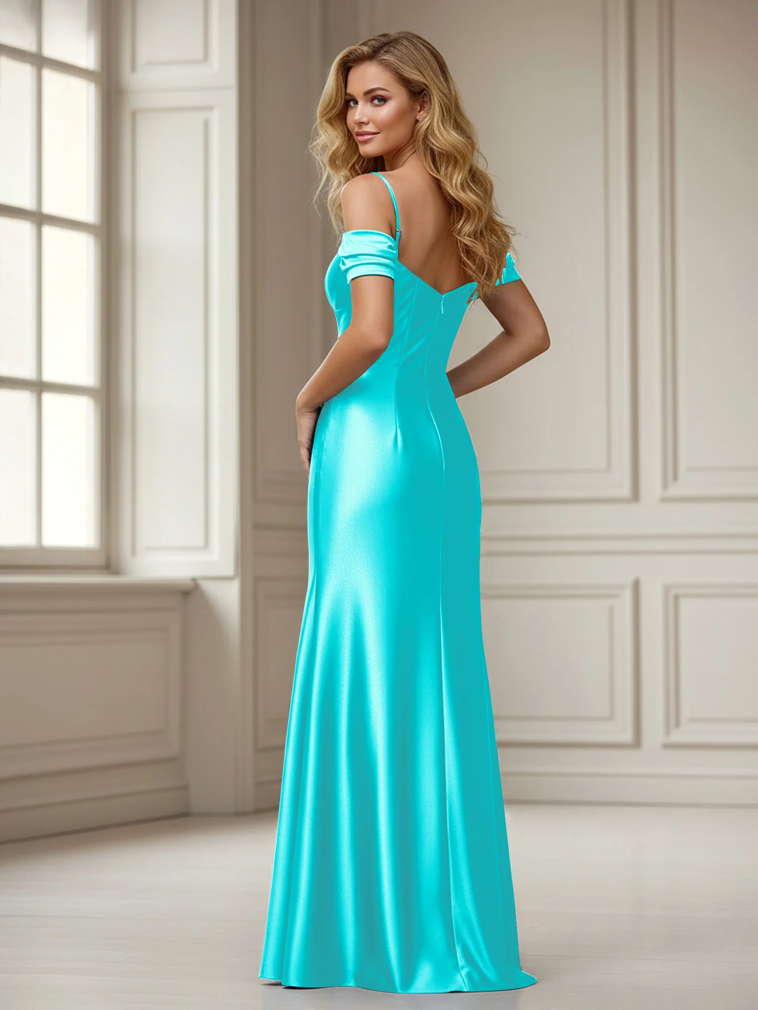 Off-the-shoulder Sheath Floor-length Dress With Slit Jade - Image 2