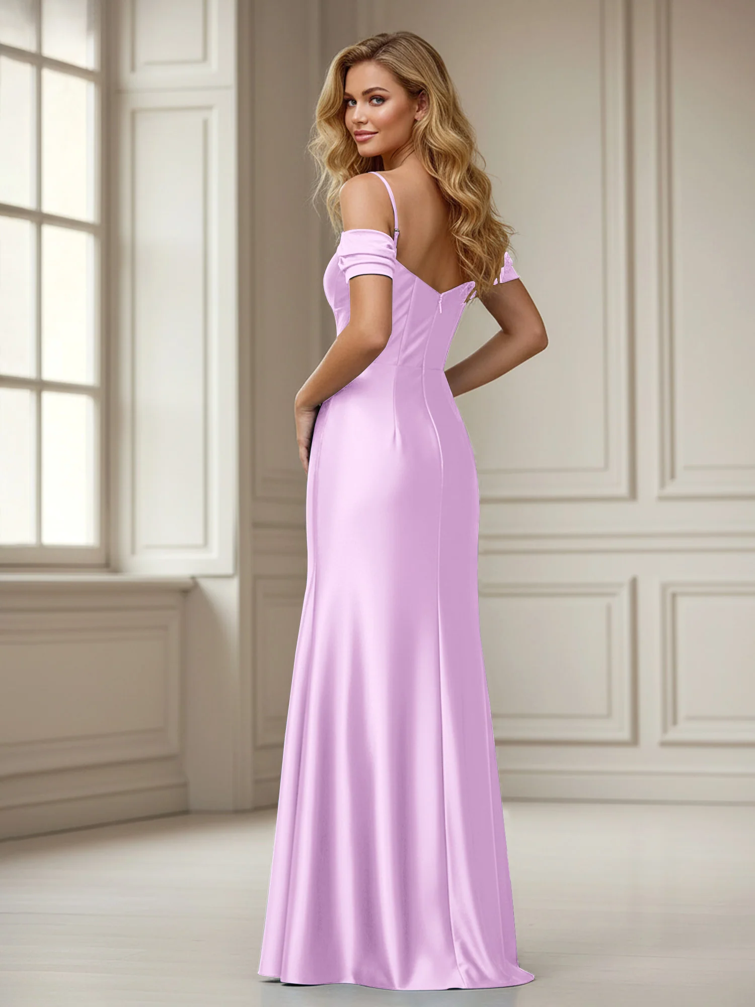 Off-the-shoulder Sheath Floor-length Dress With Slit Lilac - Image 2