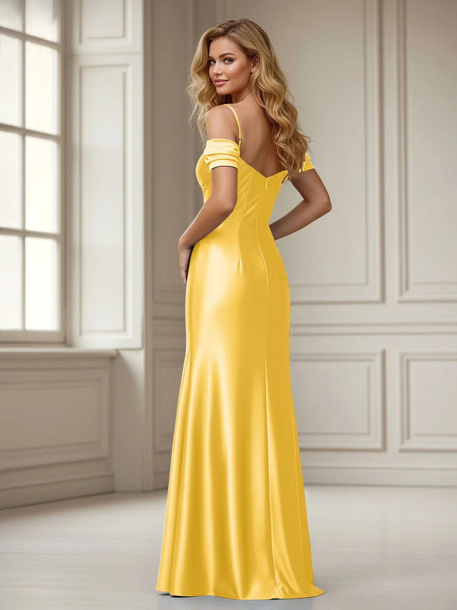 Off-the-shoulder Sheath Floor-length Dress With Slit Marigold - Image 2