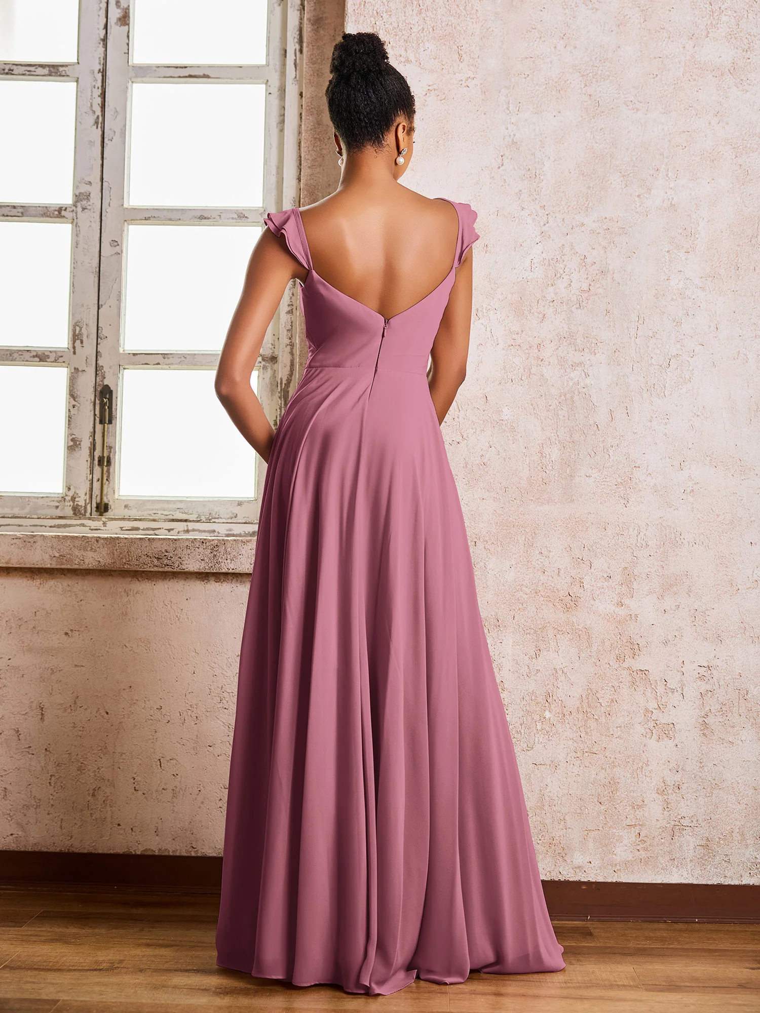 Ruched Straps Sleeveless A-line Chiffon Bridesmaid Dresses Mulberry - Image 2