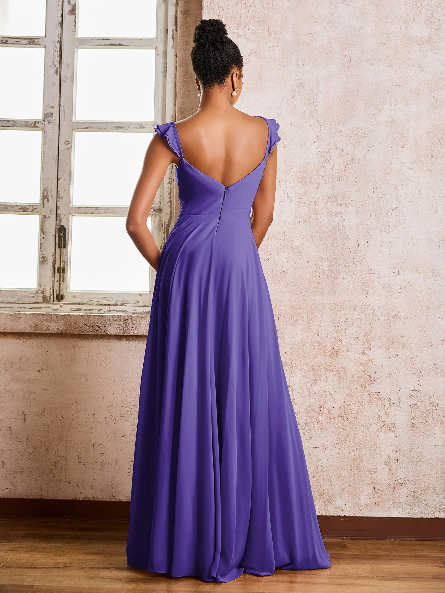 Ruched Straps Sleeveless A-line Chiffon Bridesmaid Dresses Regency - Image 2
