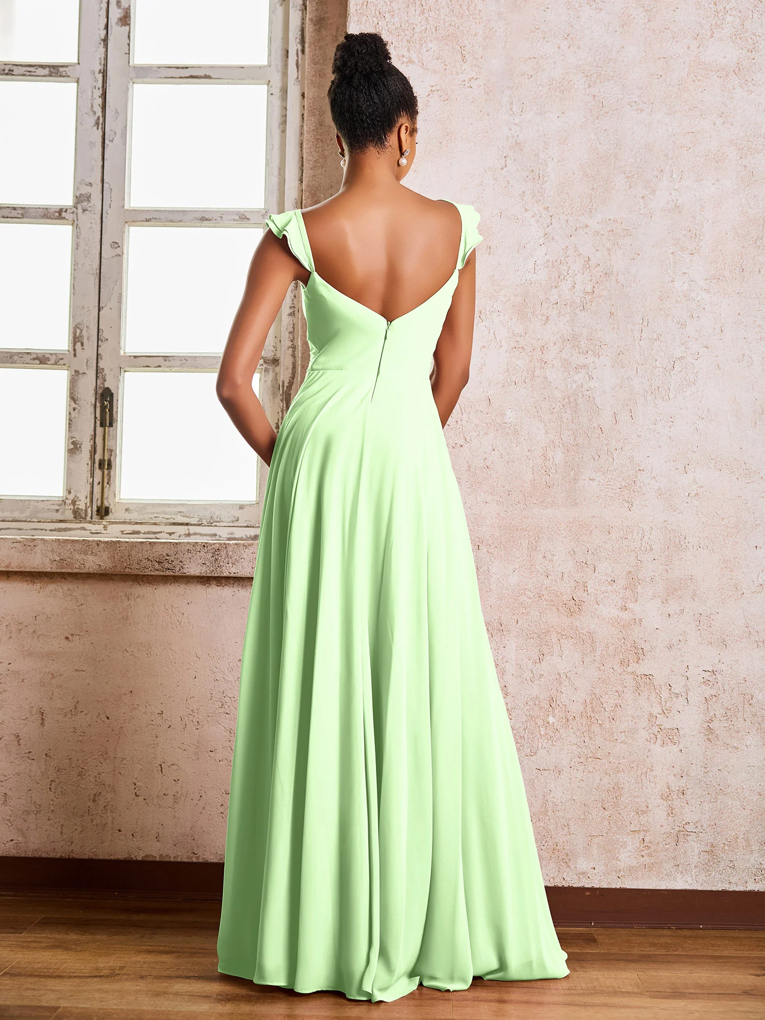 Ruched Straps Sleeveless A-line Chiffon Bridesmaid Dresses Sage - Image 2