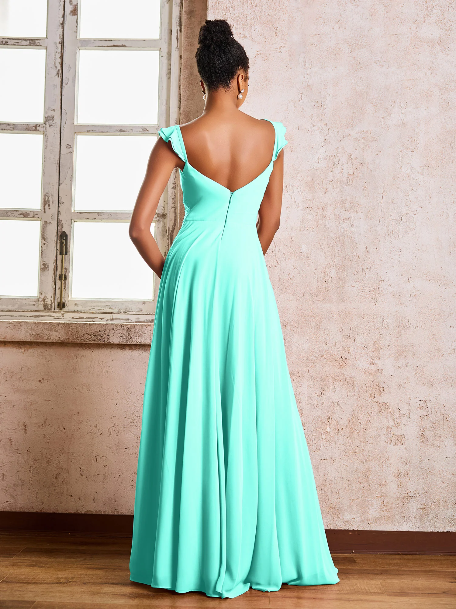 Ruched Straps Sleeveless A-line Chiffon Bridesmaid Dresses Spa - Image 2