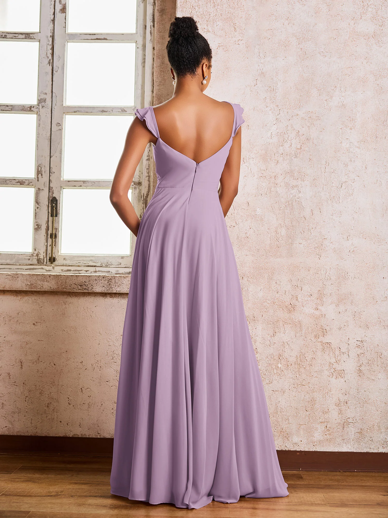 Ruched Straps Sleeveless A-line Chiffon Bridesmaid Dresses Wisteria - Image 2