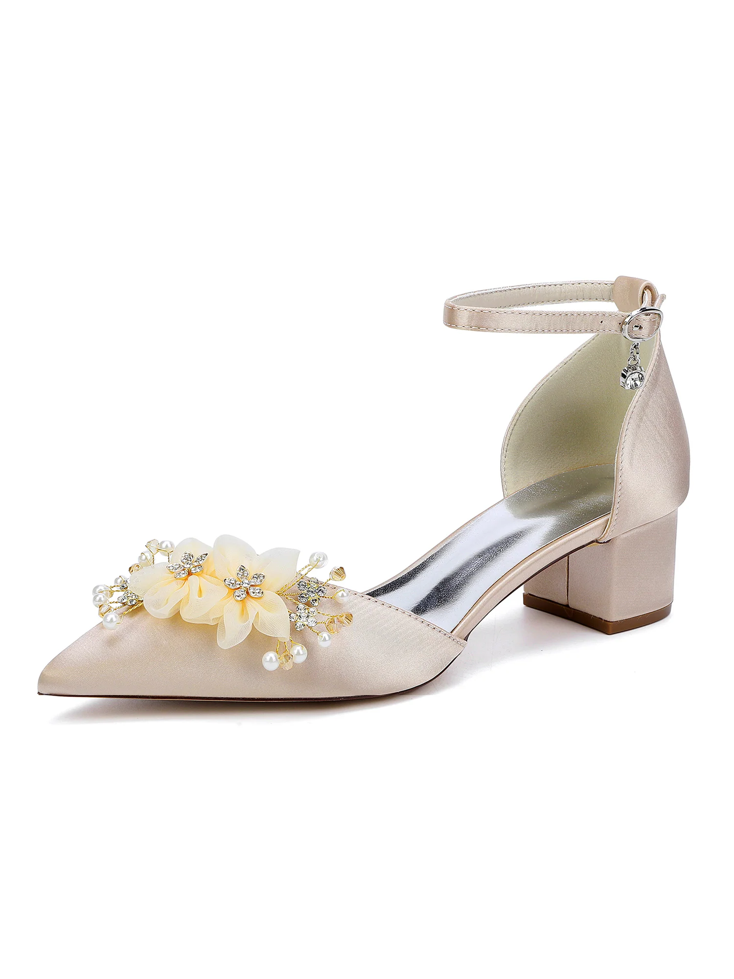 Satin Ankle Strap Floral Block Heels - Image 8
