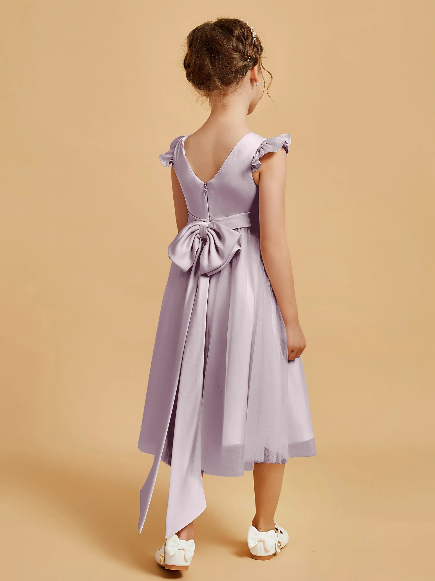 Satin Girl's Dress With Flutter Sleeves Dusk - Image 2