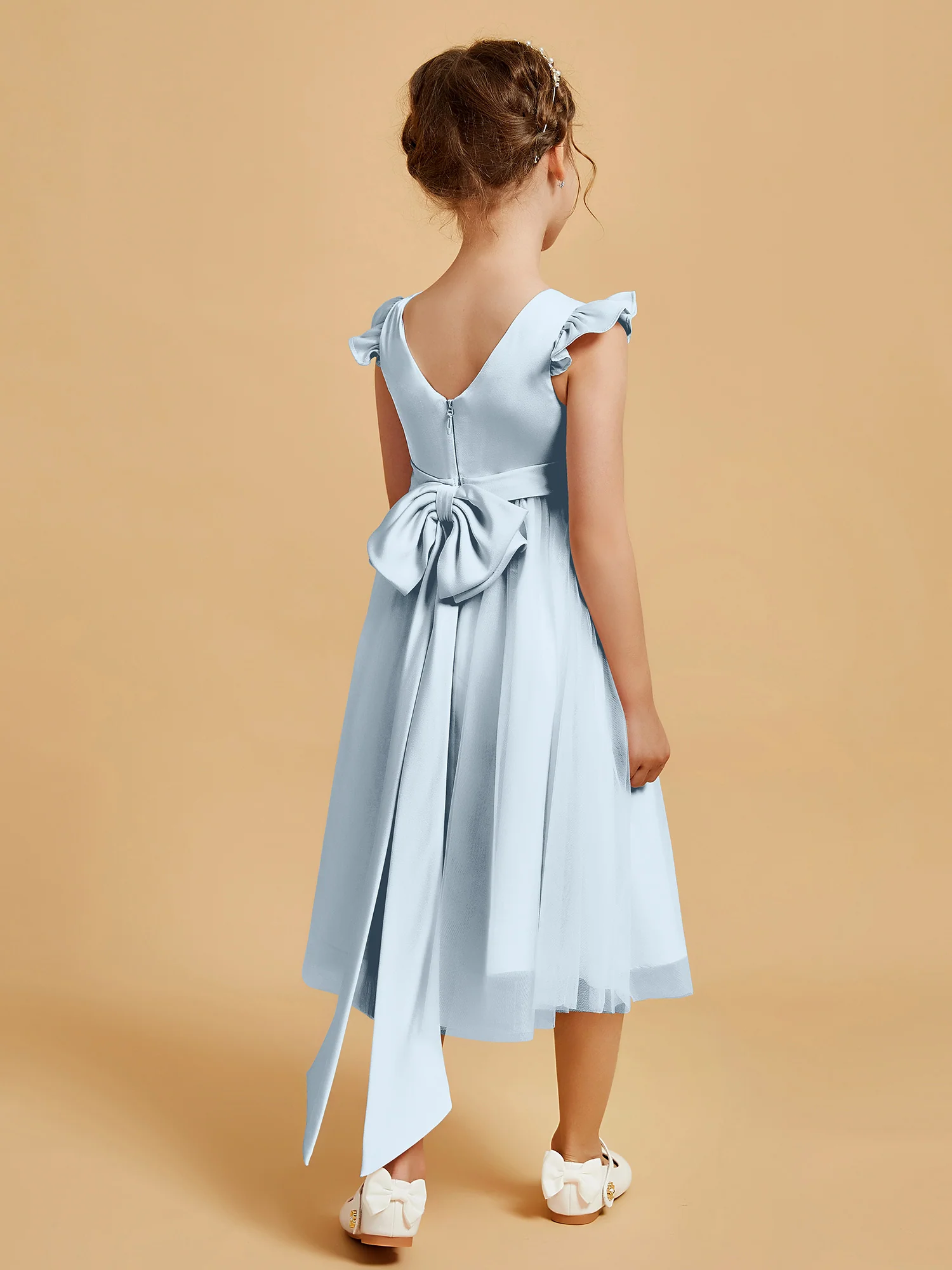 Satin Girl's Dress With Flutter Sleeves Mist - Image 2