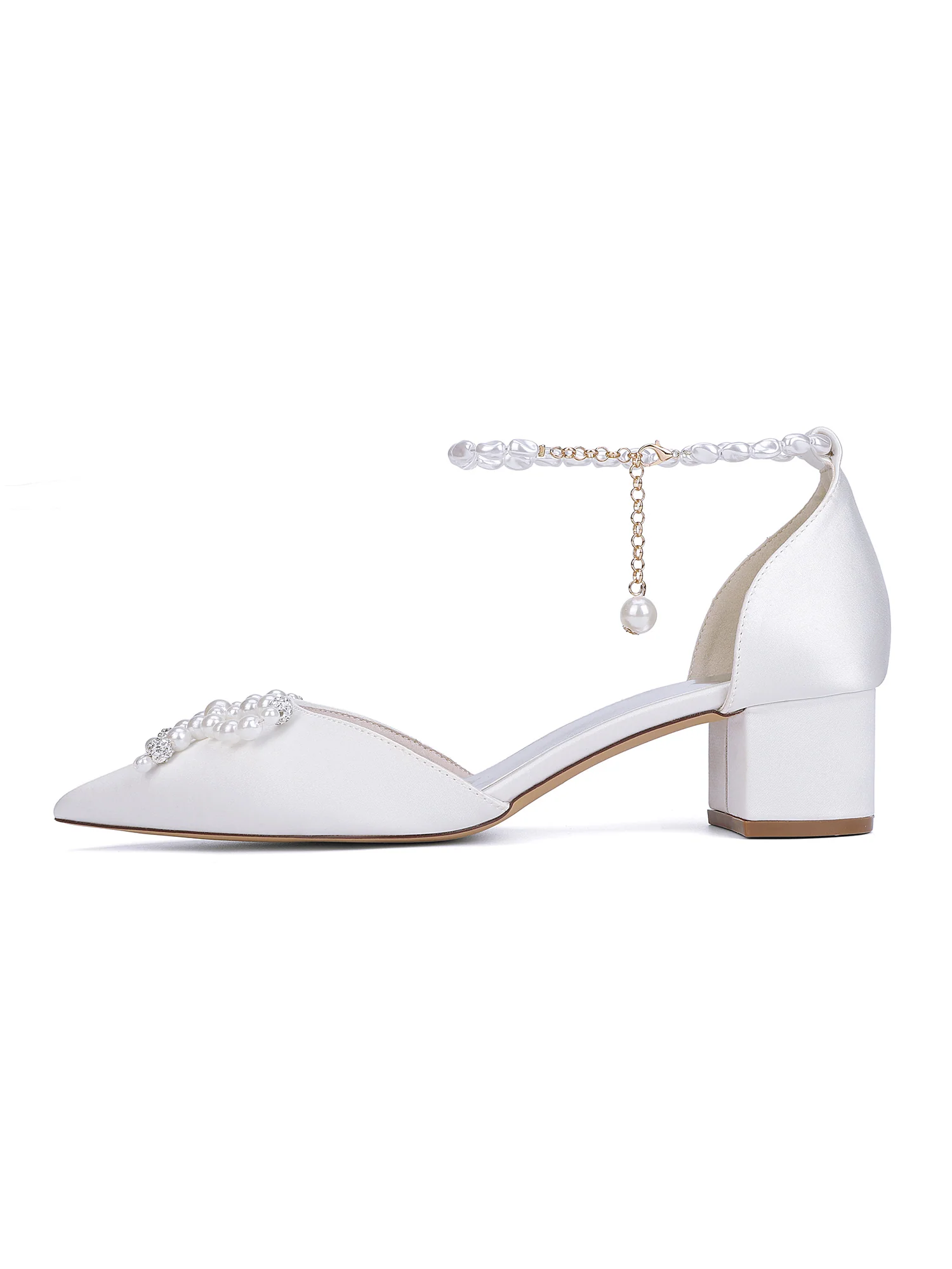 Satin Pointed Toe Heels with Pearl - Image 6