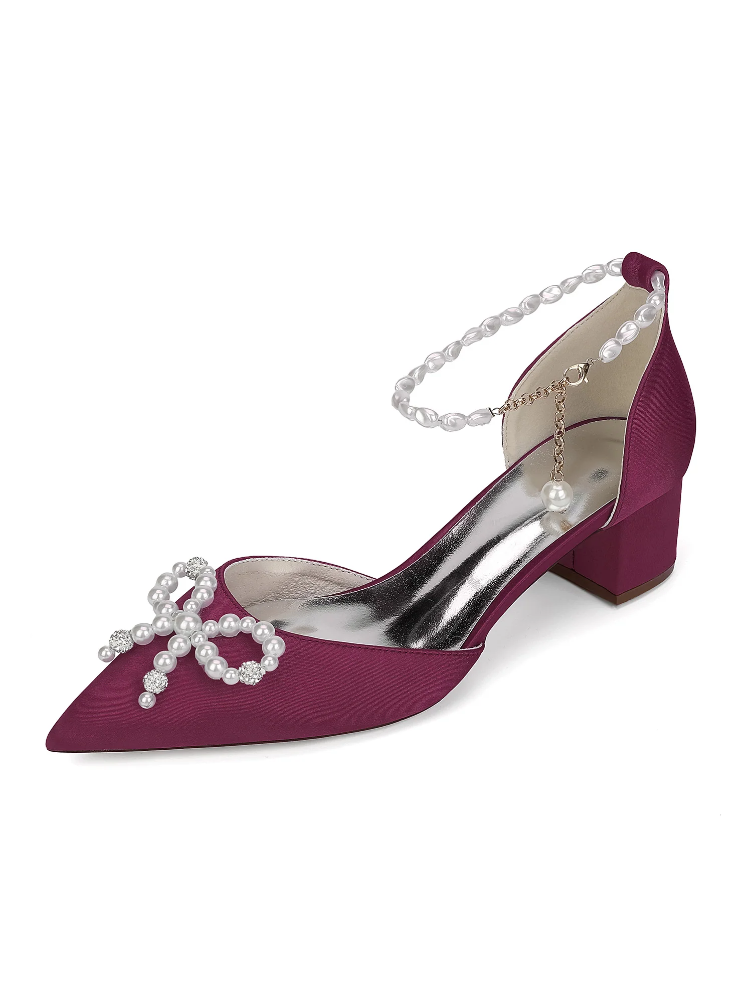 Satin Pointed Toe Heels with Pearl - Image 8