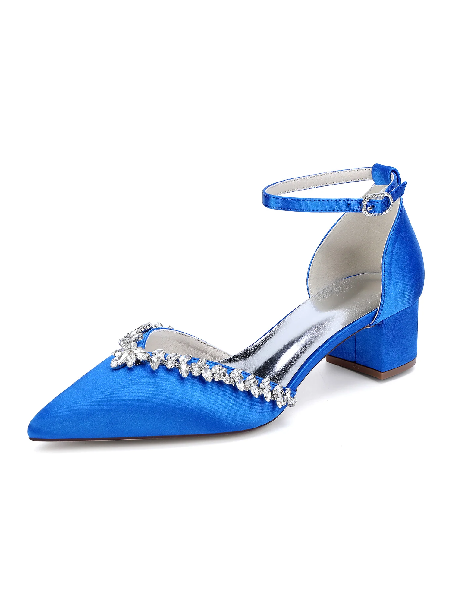 Satin Pointed Toe Women's thick Heels with Rhinestone - Image 13