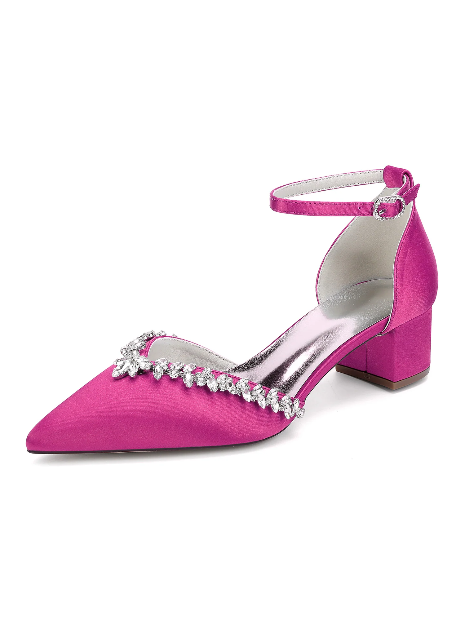 Satin Pointed Toe Women's thick Heels with Rhinestone - Image 14