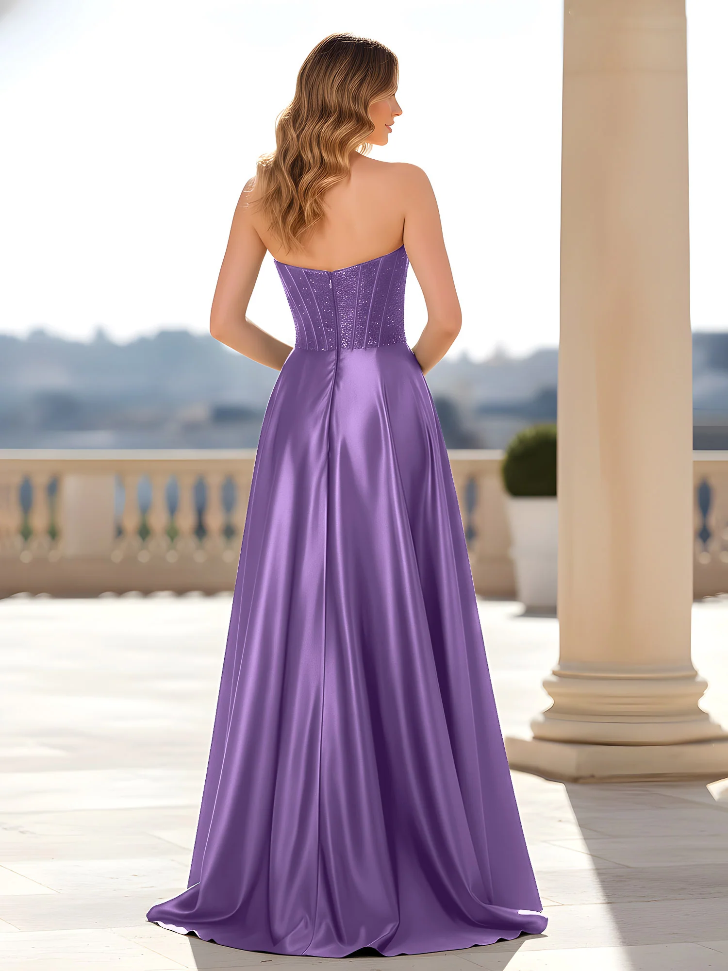Strapless Satin Gown with Corset Bodice Tahiti - Image 2